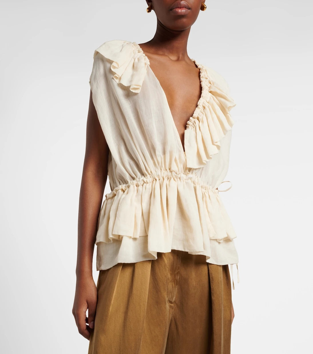 Dries Van Noten - Ruffled peplum ramie top