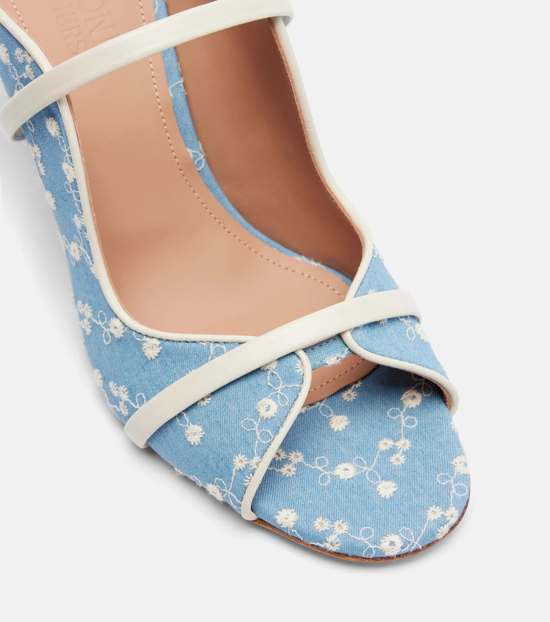 Malone Souliers - Norah 70 leather-trimmed denim mules