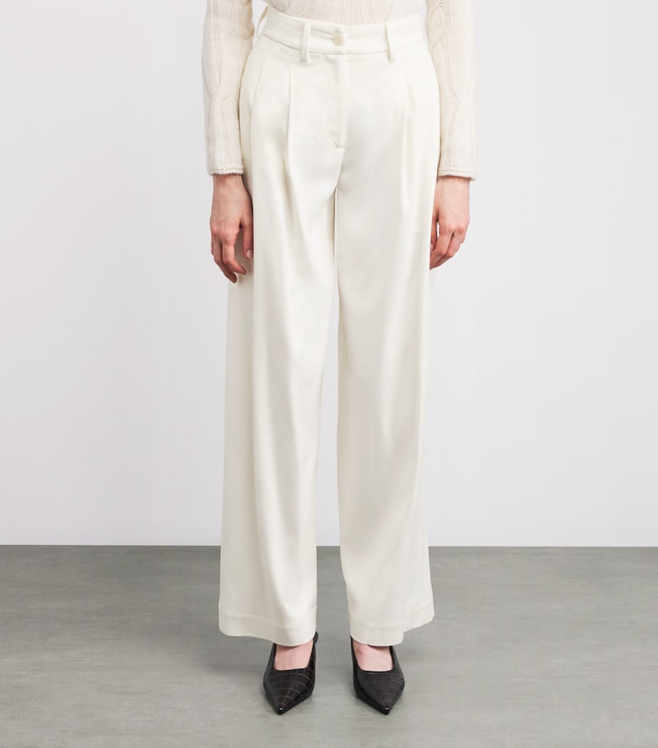 Colombo White Kid Cashmere Wide-Leg Tailored Trousers