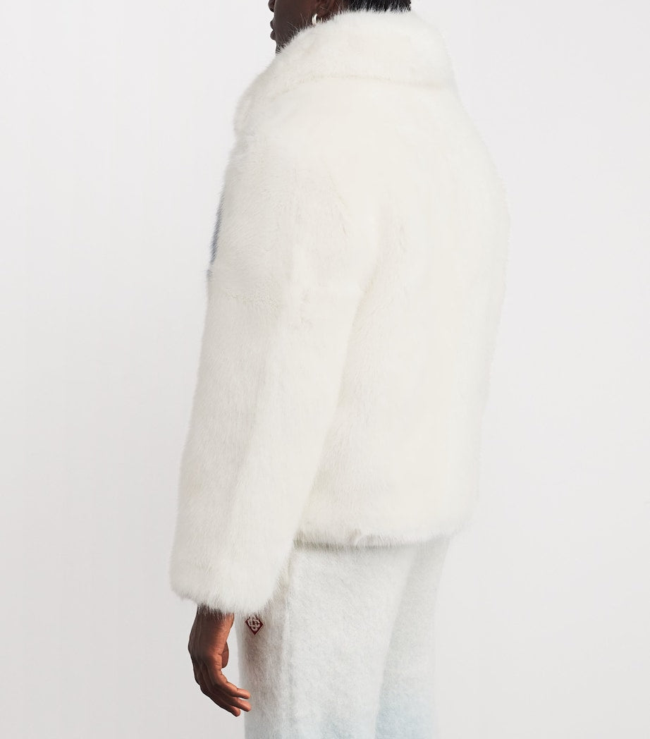 White Faux Fur Contrast Coat