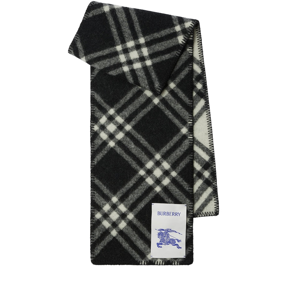 Black Wool Check Scarf