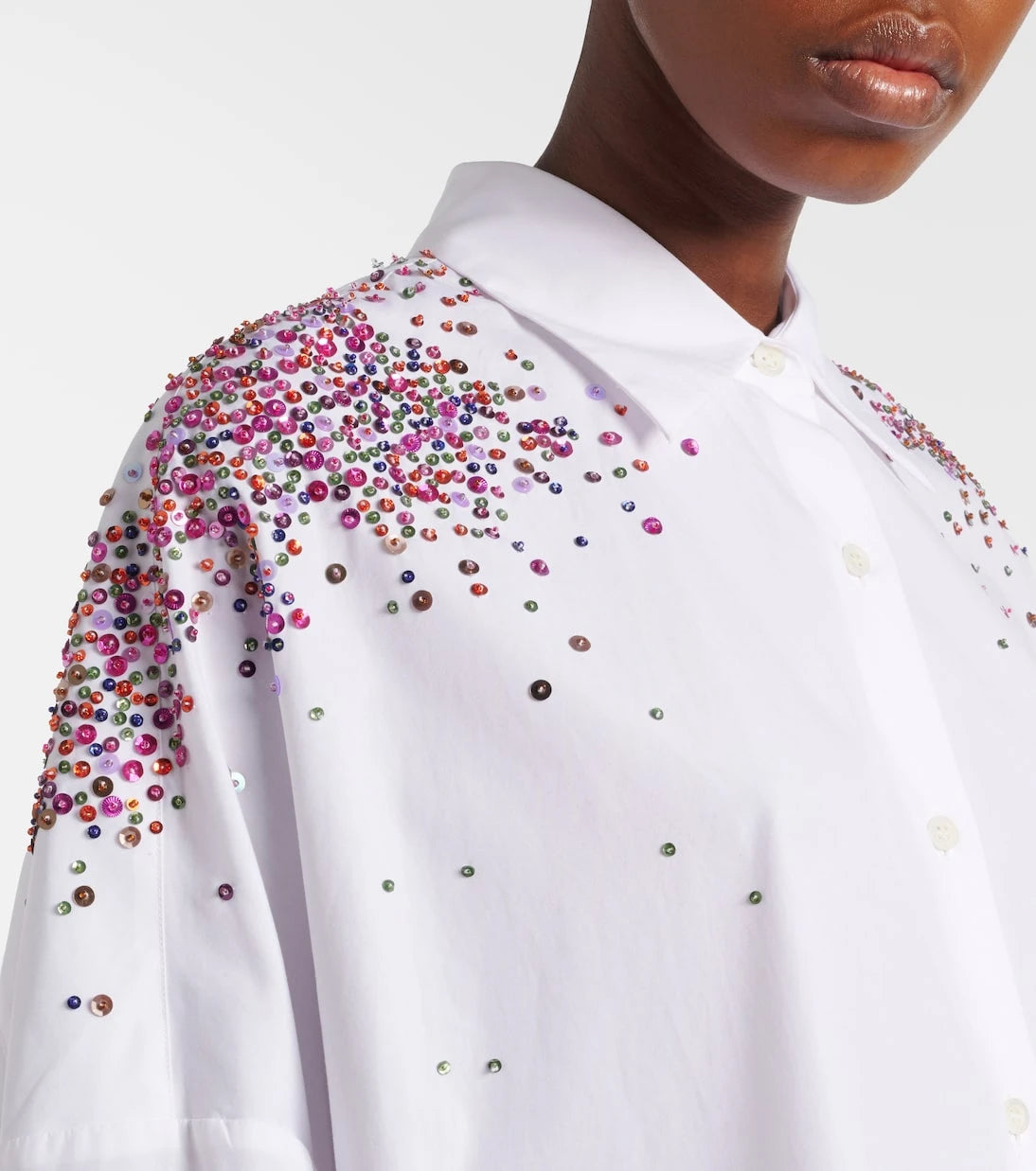 Dries Van Noten - قميص قطني فضفاض مطرز بالترتر
