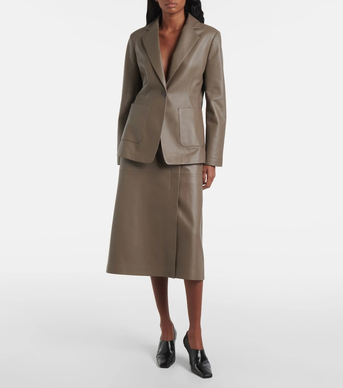 Joseph - Leather midi skirt
