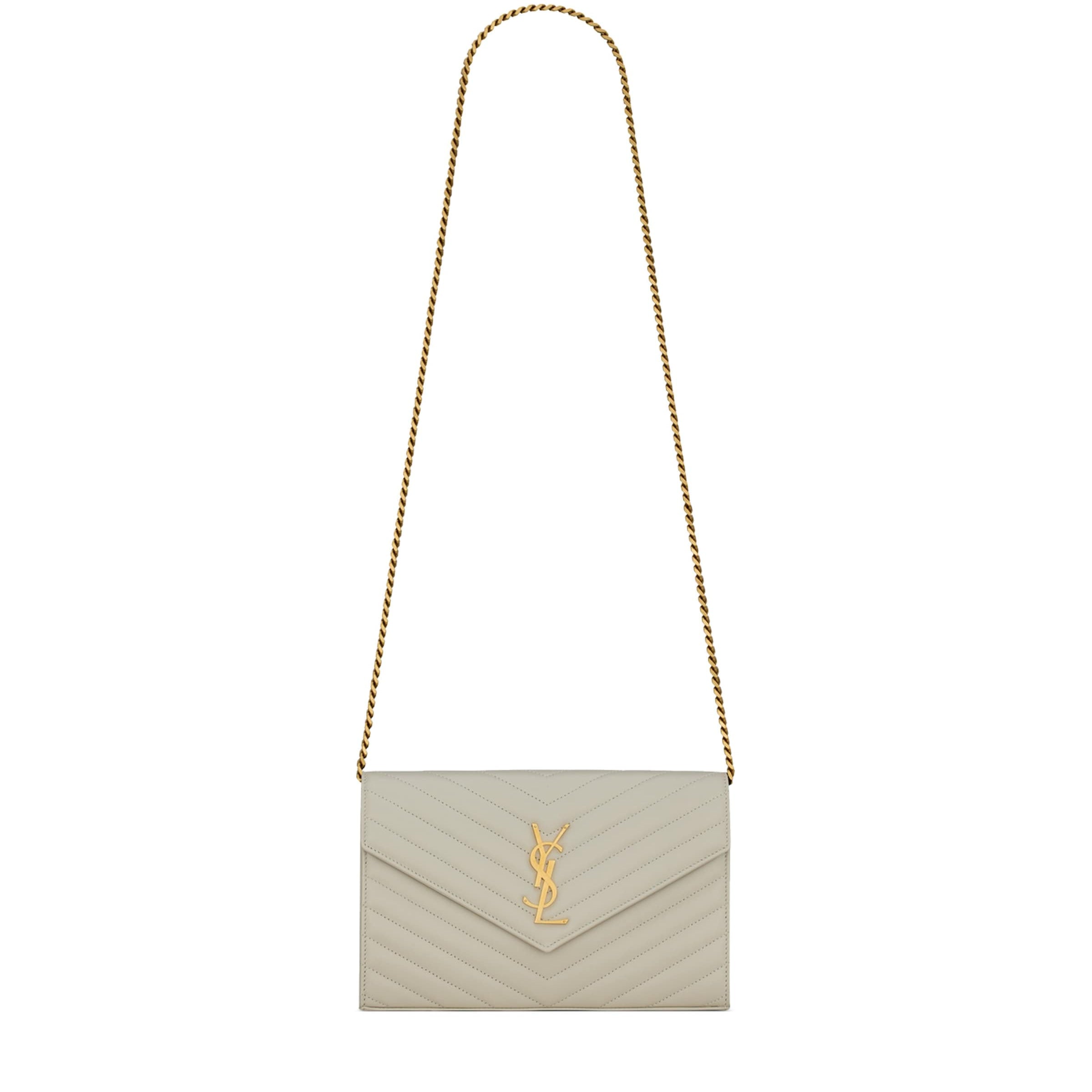 Saint Laurent White Monogram Matelassé Envelope Wallet Bag