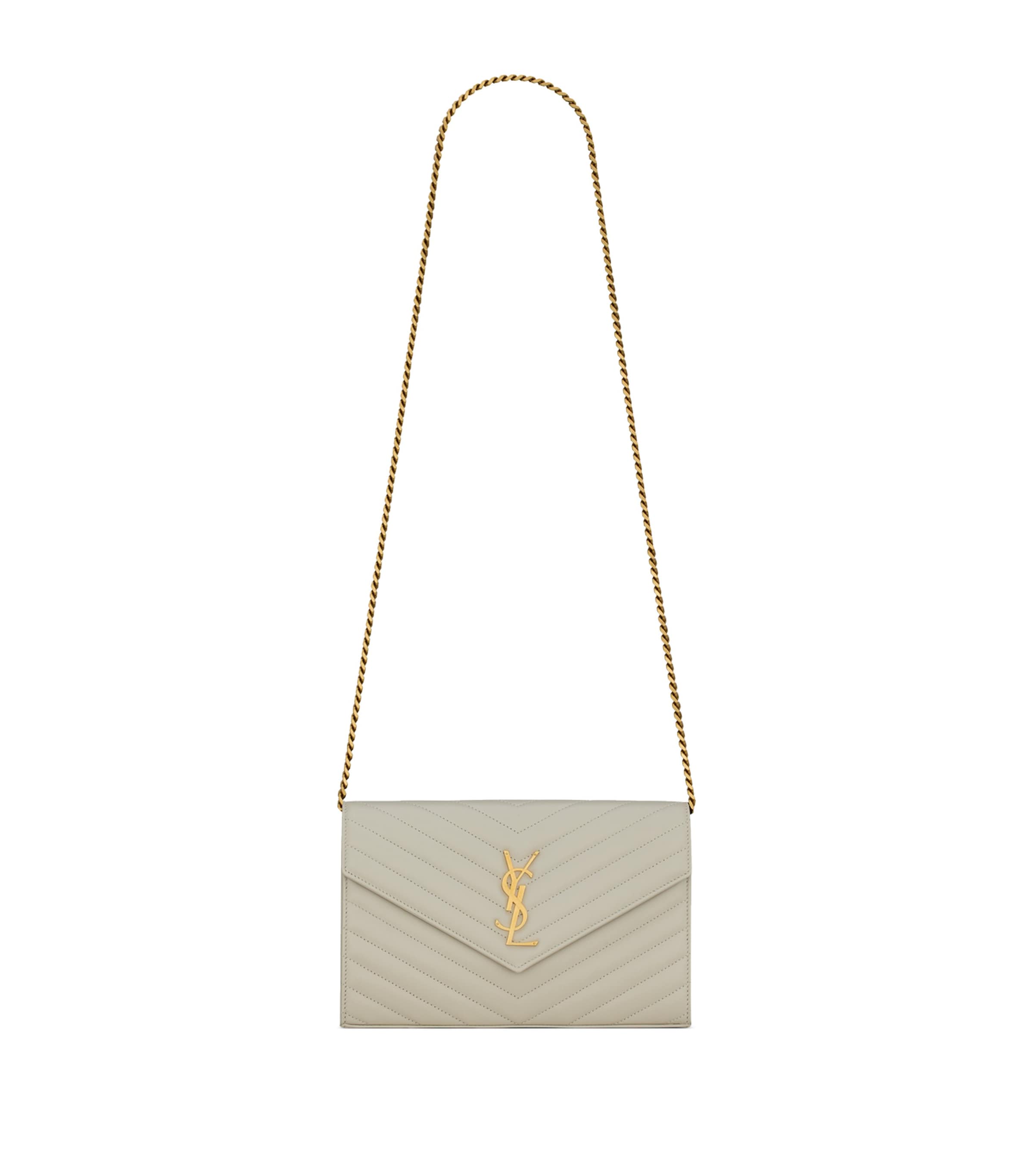 Saint Laurent White Monogram Matelassé Envelope Wallet Bag