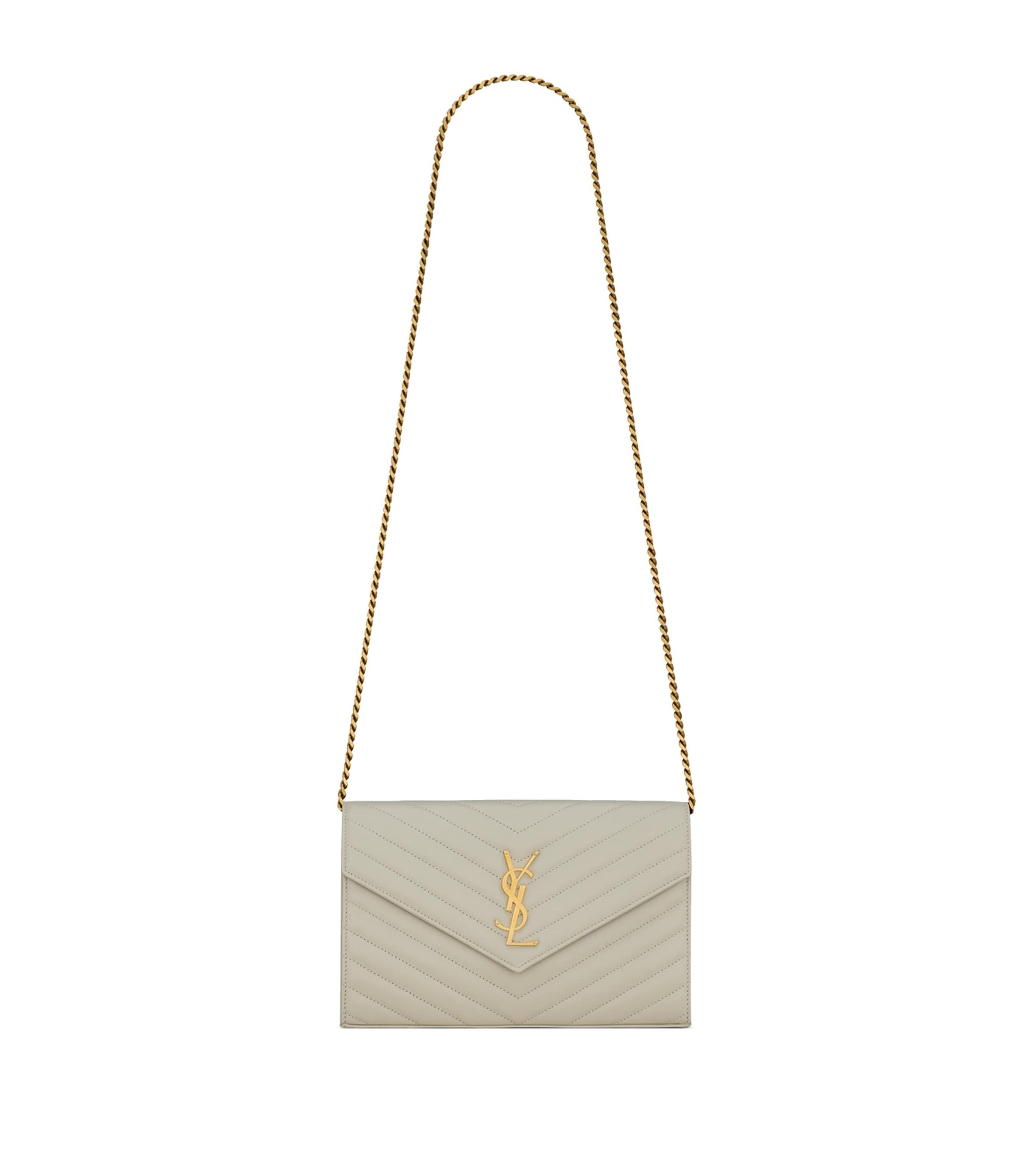 Saint Laurent White Monogram Matelassé Envelope Wallet Bag