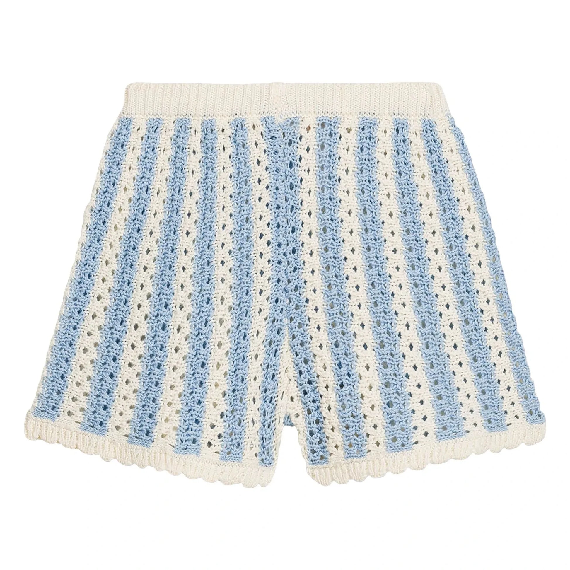 Louise Misha - Mekylane Striped Mesh Openwork Shorts | Blue