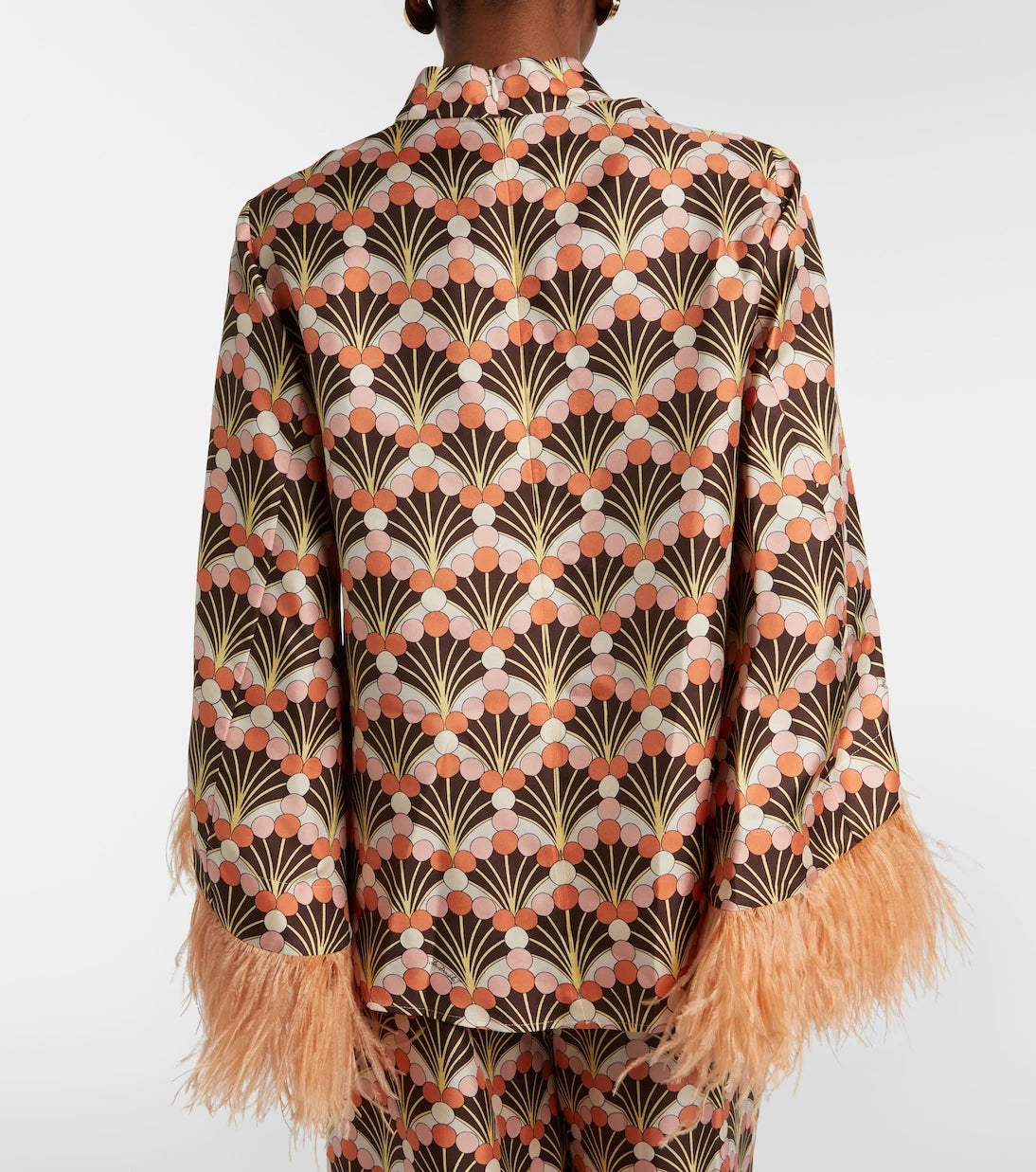 La DoubleJ - Make An Exit feather-trimmed silk twill top