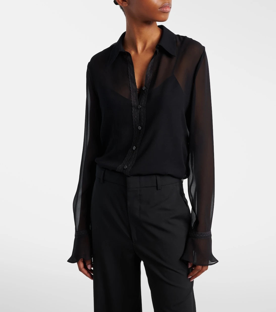 Gucci - Lace-trimmed silk georgette shirt