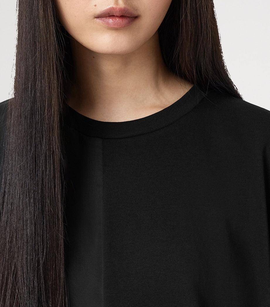 AllSaints Black Cotton Lace-Trim Lenny T-Shirt