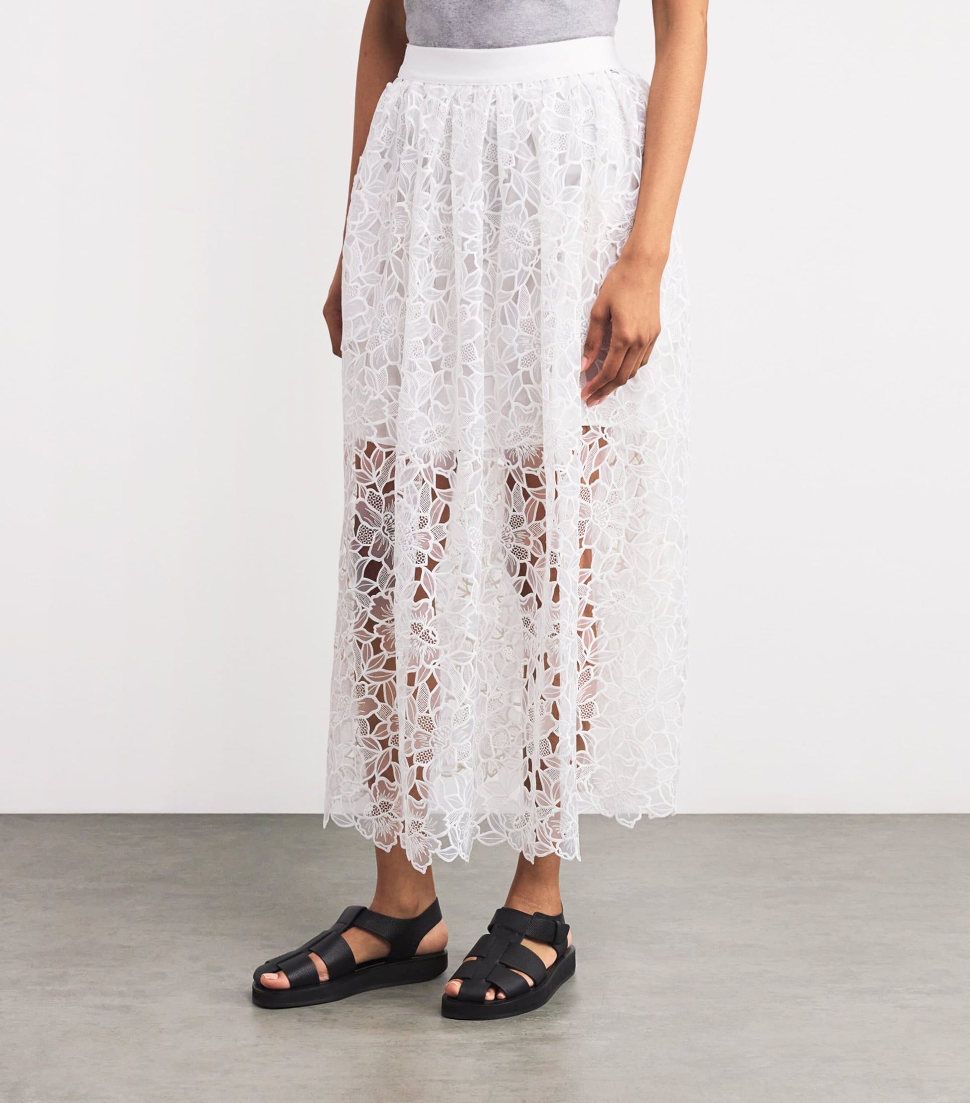 White Cotton Crochet Maxi Skirt