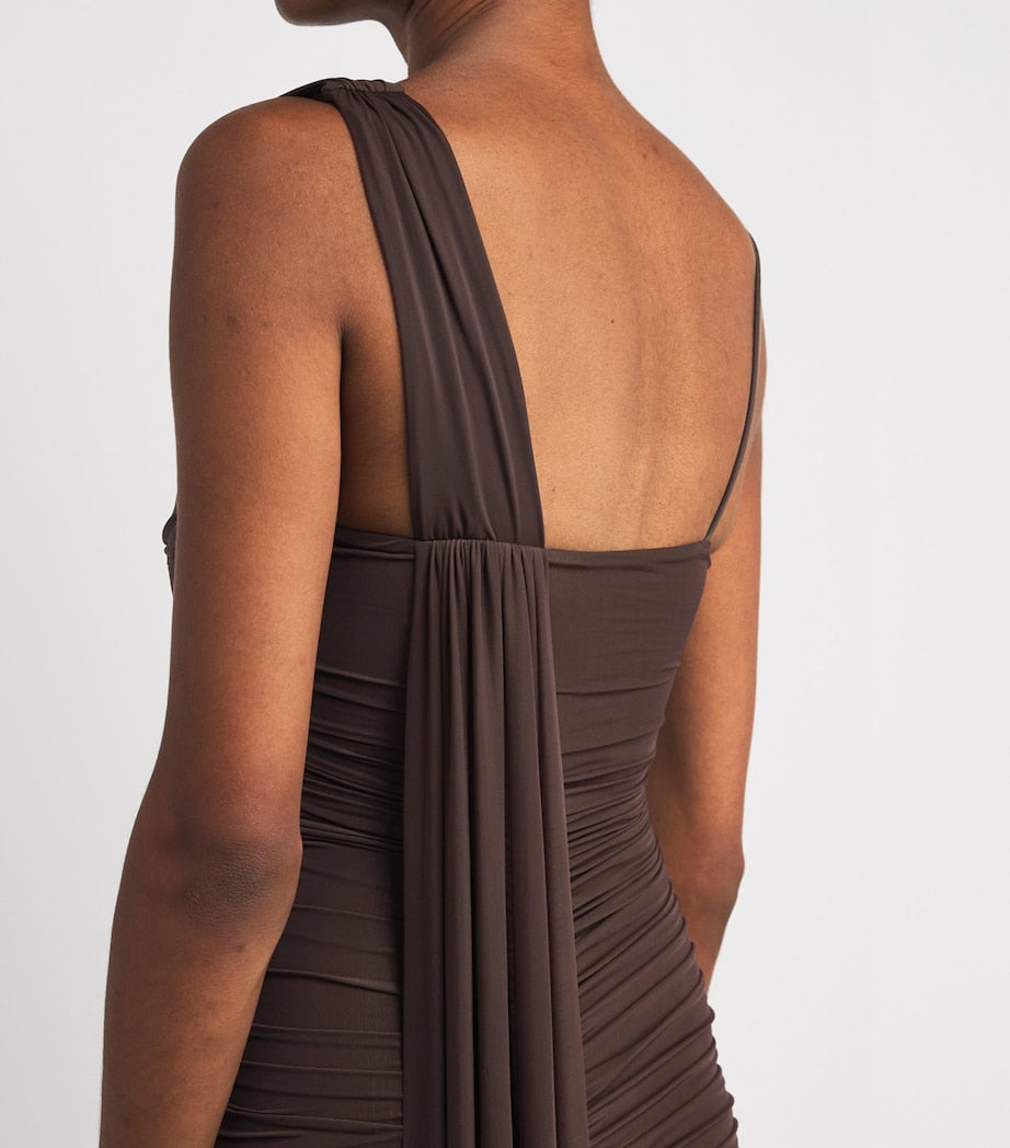 Maygel Coronel Brown One-Shoulder Hilvan Mini Dress