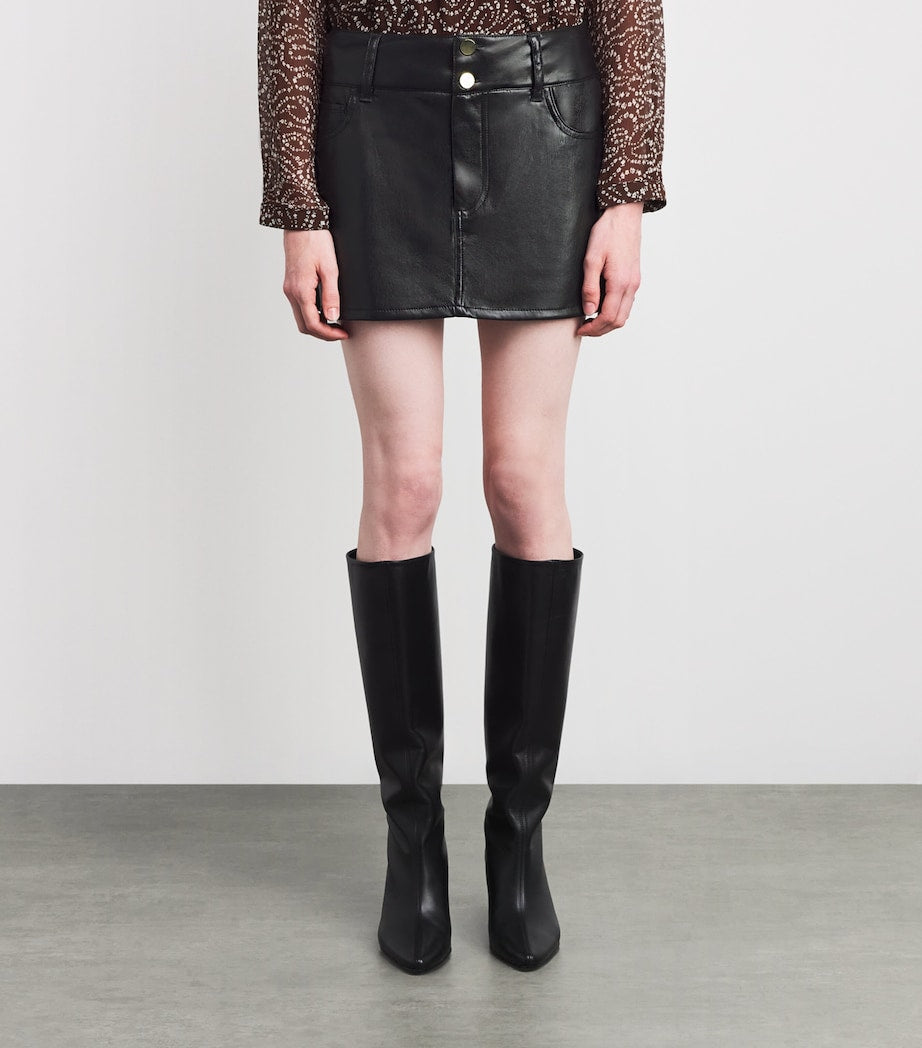 Alice+Olivia Black Faux Leather Laika Mini Skirt