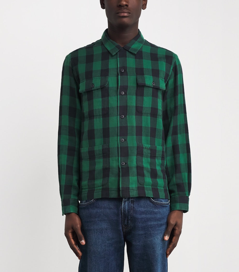 Green Cotton Flannel Check Overshirt