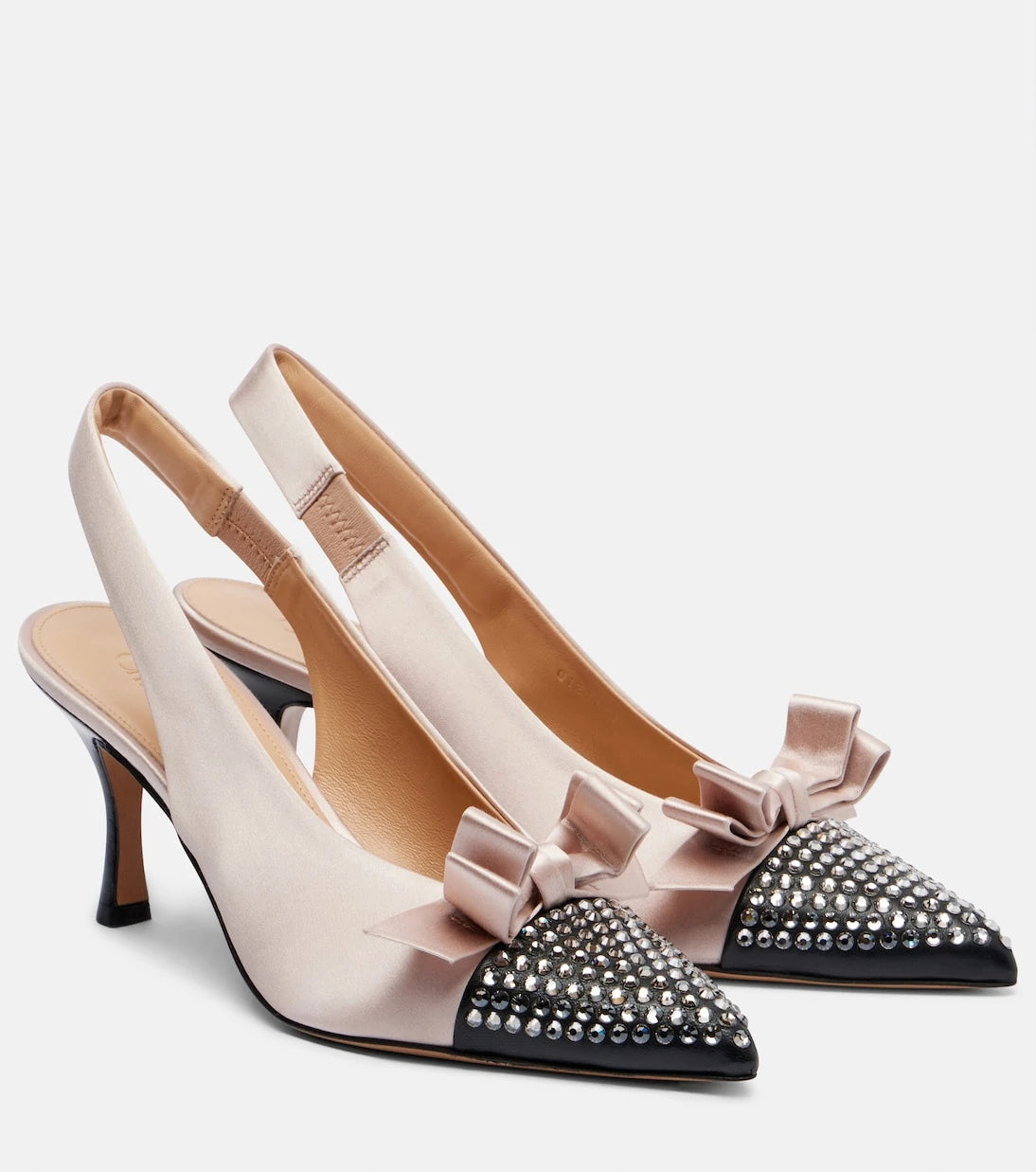 Chloé - Alba studded leather-trimmed satin pumps