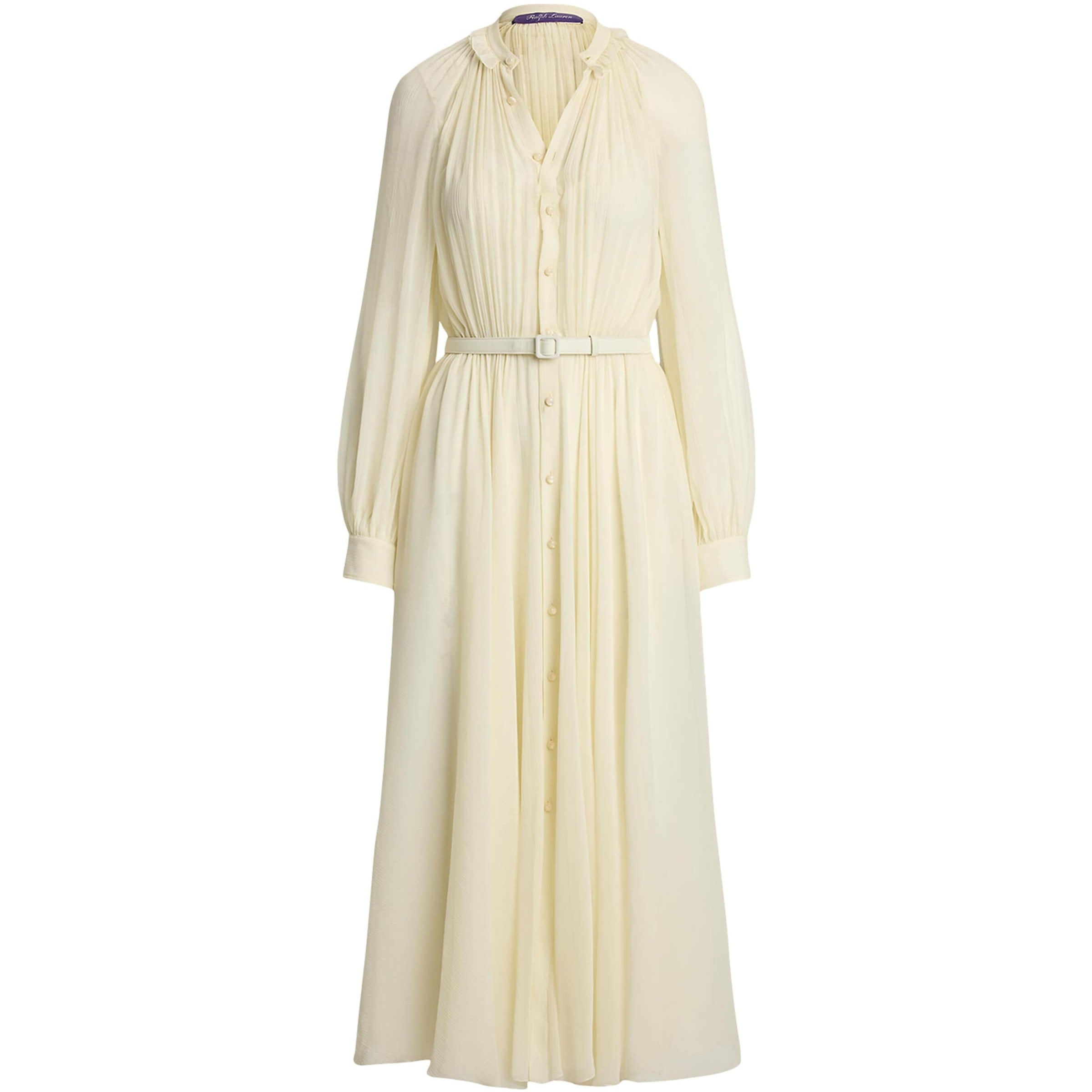 Ralph Lauren Collection Beige Mulberry Silk Grantly Midi Shirt Dress