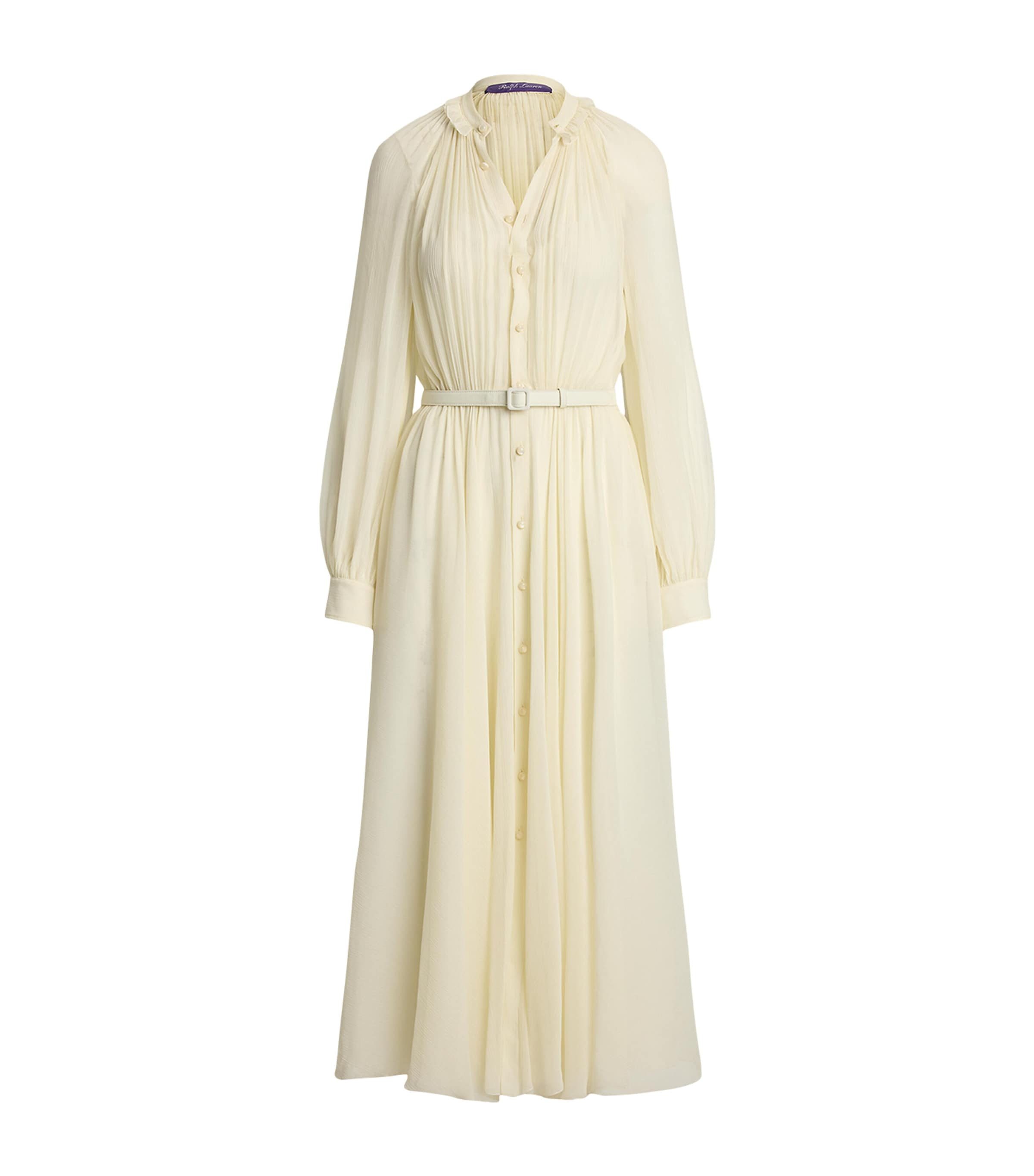 Ralph Lauren Collection Beige Mulberry Silk Grantly Midi Shirt Dress