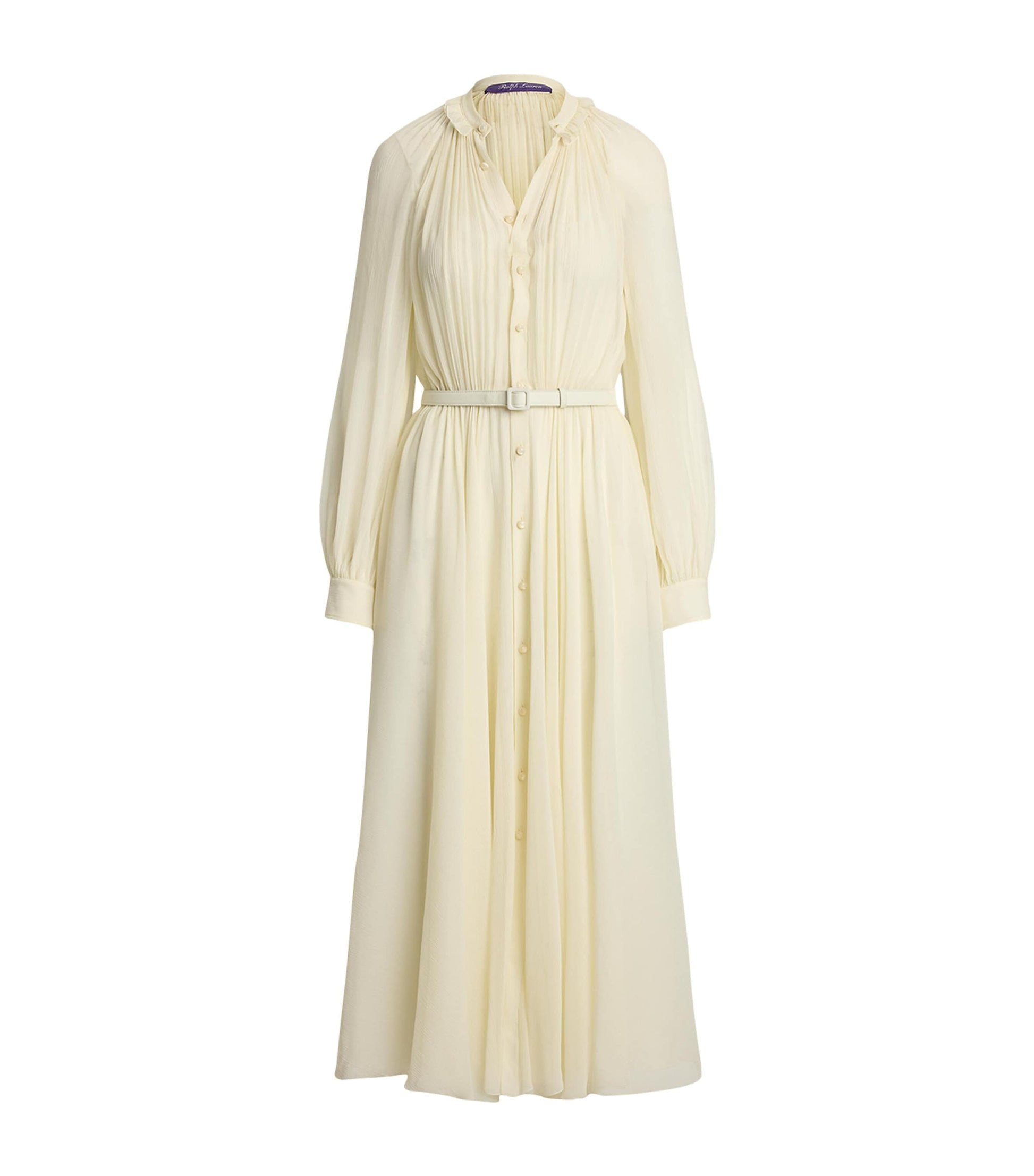 Ralph Lauren Collection Beige Mulberry Silk Grantly Midi Shirt Dress