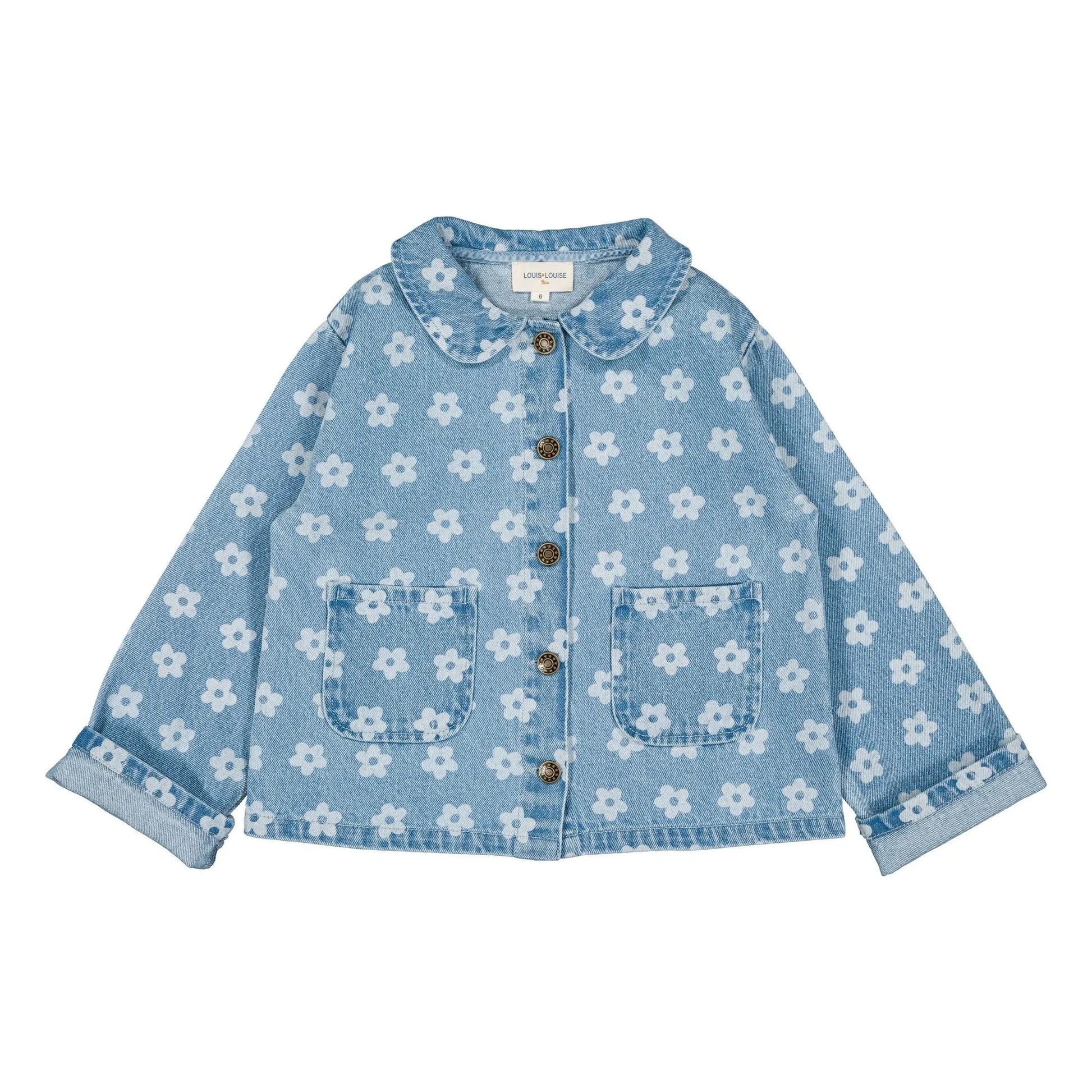 Louis Louise - Brown Denim Jacket Flowers | Light Blue