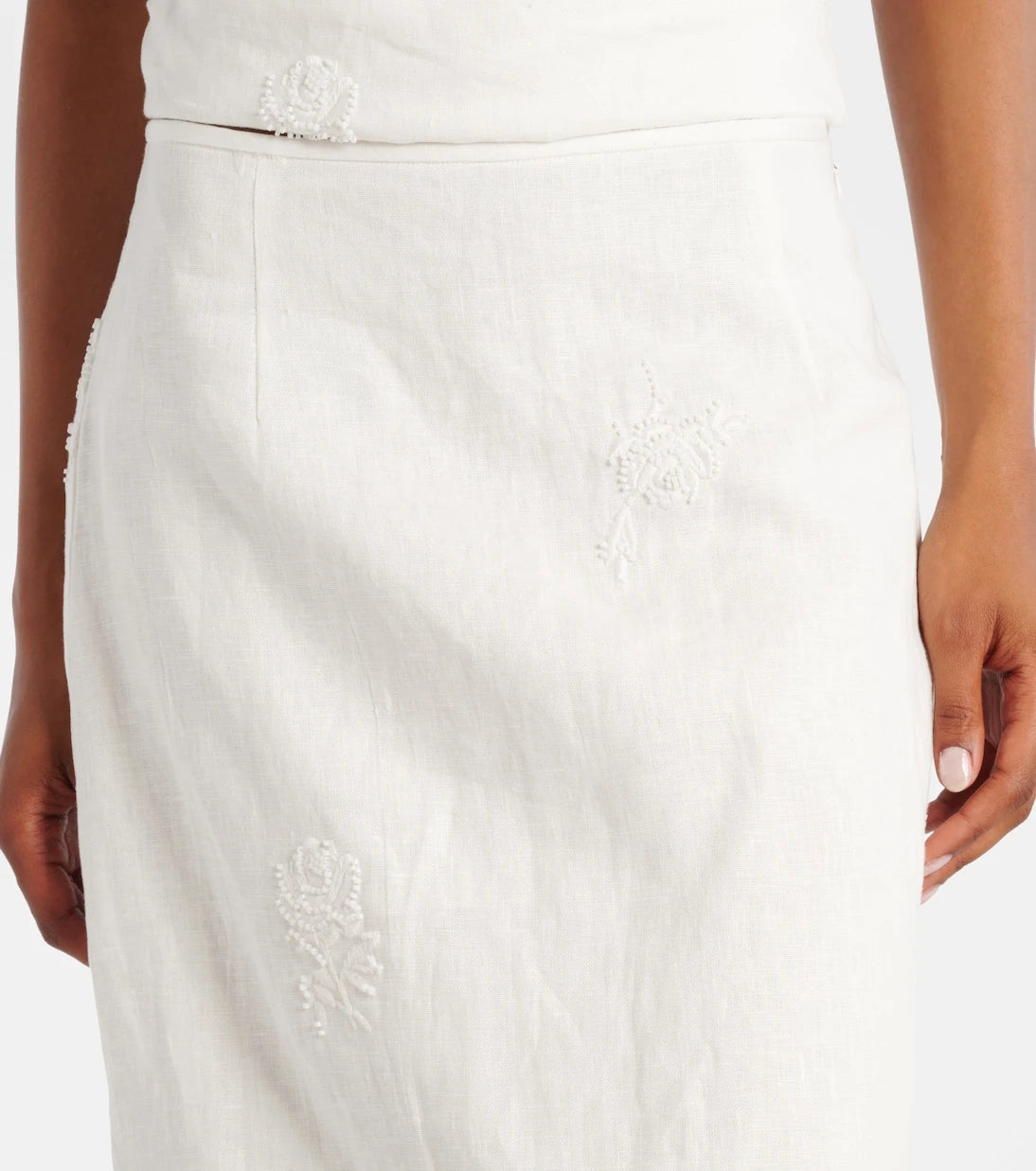 SIR - Alessandra embroidered linen midi skirt