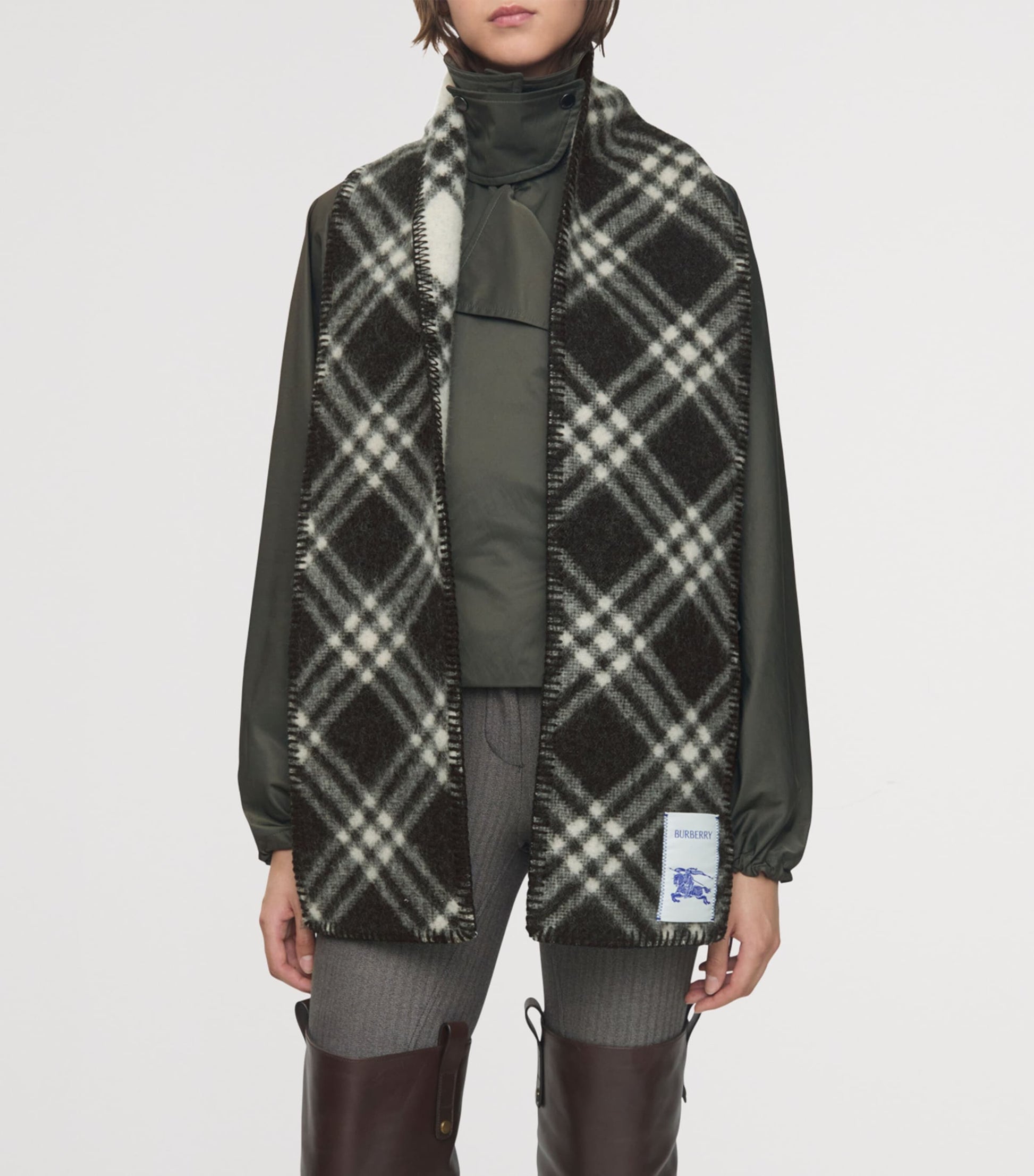 Burberry Black Wool Check Scarf