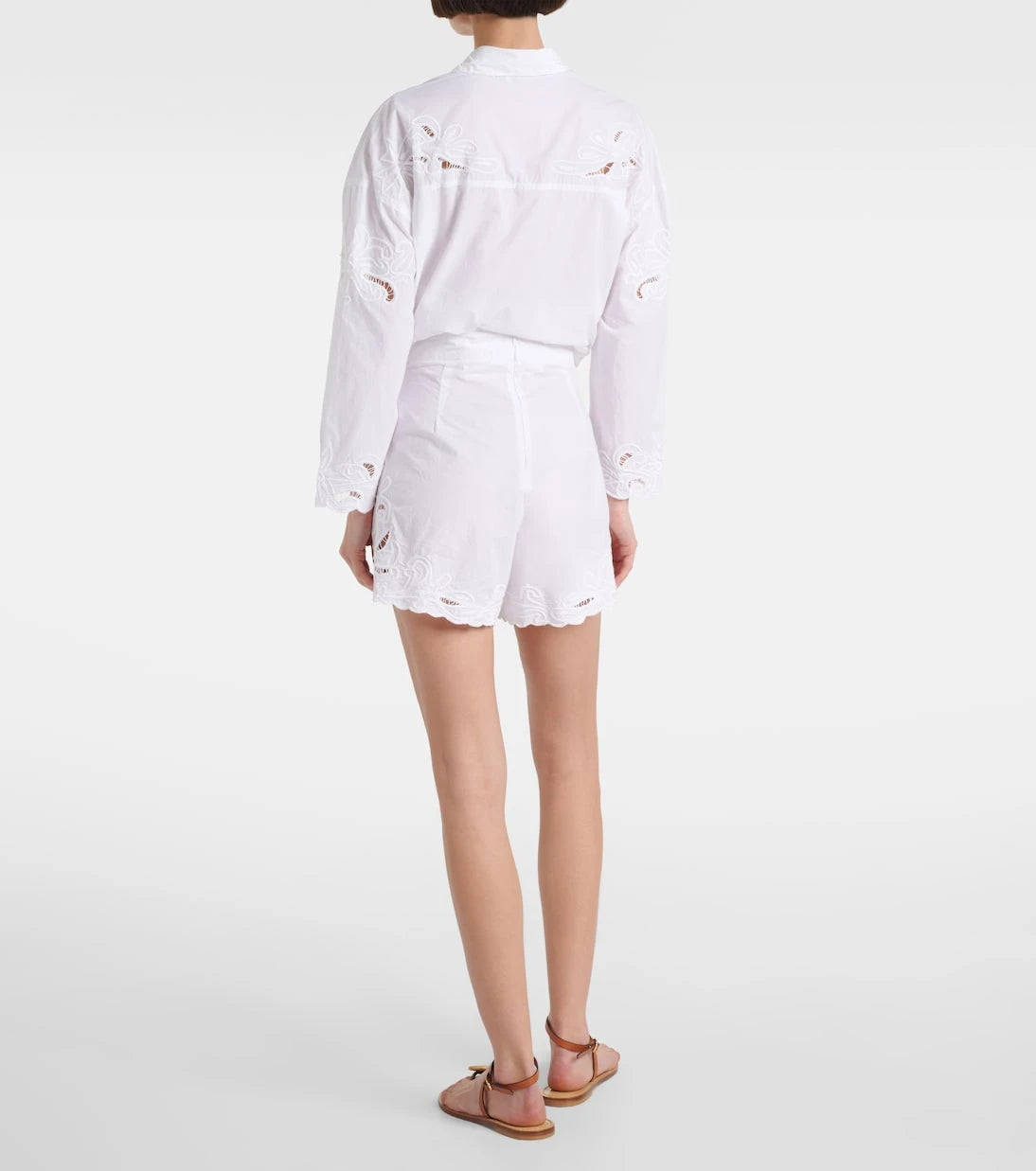 Juliet Dunn - Embroidered cotton poplin shorts