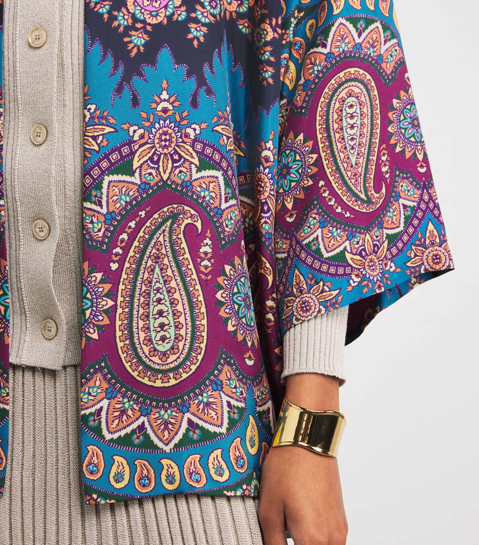 Multi Silk Paisley Print Short Robe