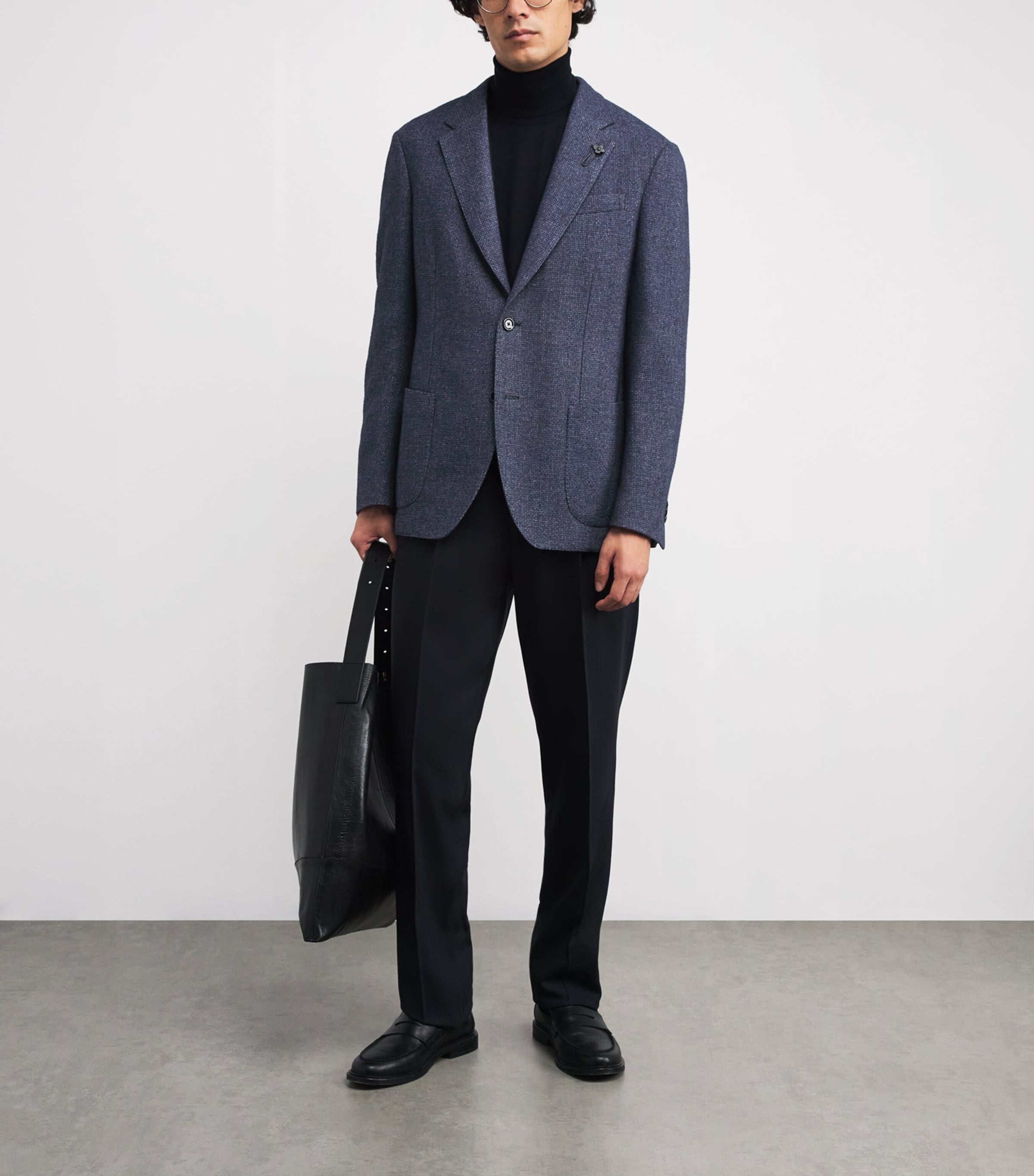 Lardini Navy Woven Single-Breasted Blazer