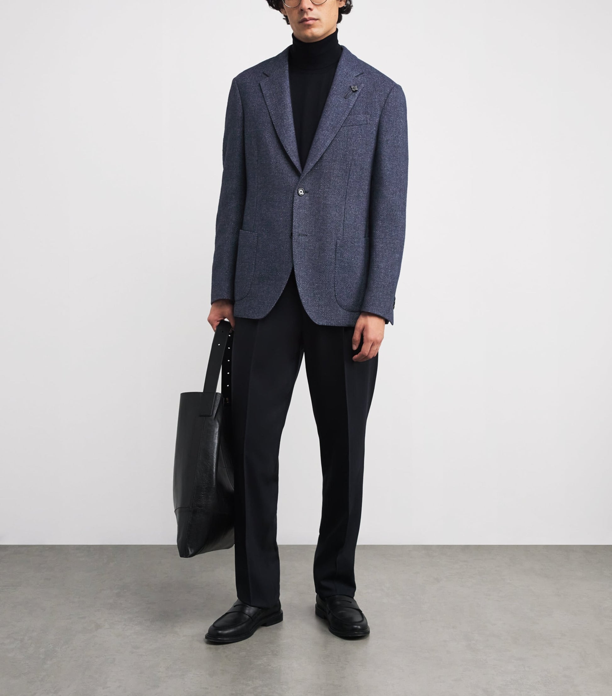 Lardini Navy Woven Single-Breasted Blazer