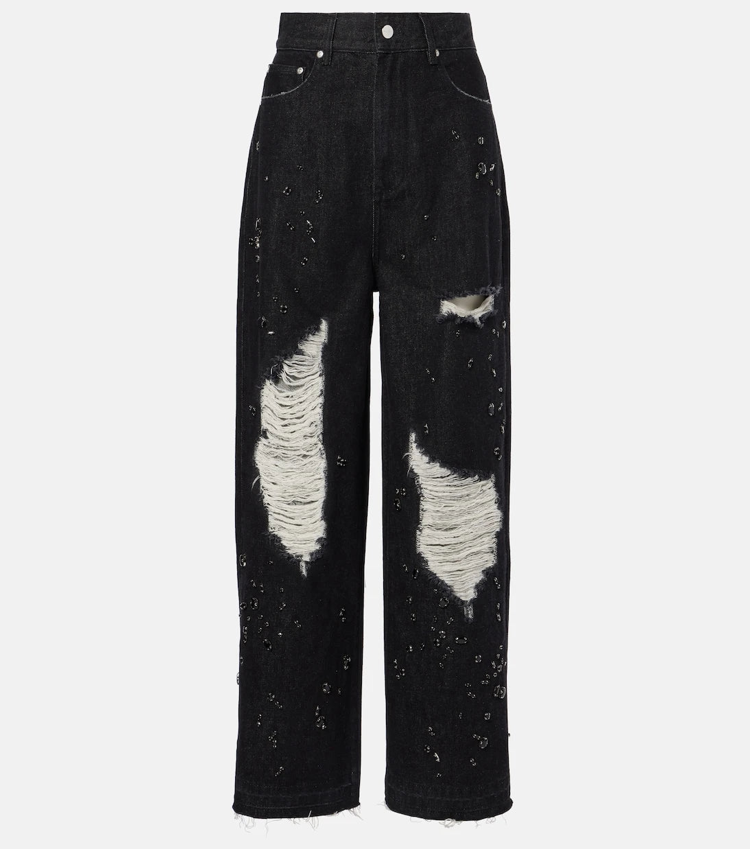 Xu Zhi - Embellished distressed wide-leg jeans
