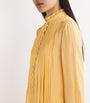 Etro Yellow Silk High-Neck Pleated Gown