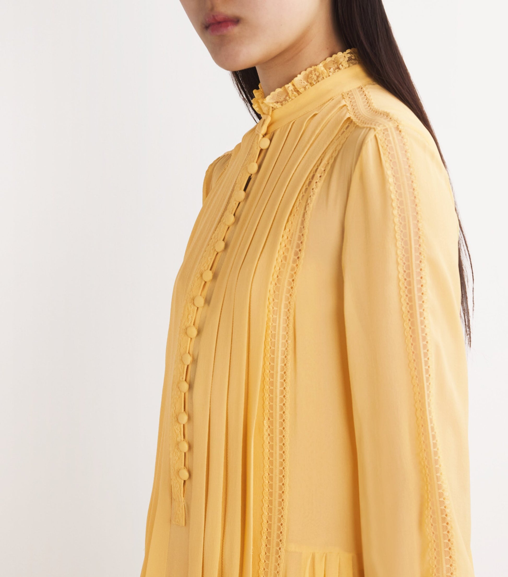 Etro Yellow Silk High-Neck Pleated Gown