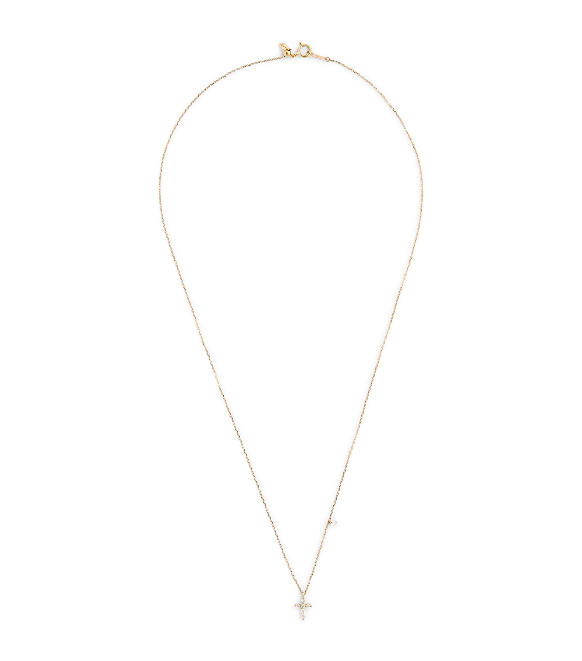 Persée Yellow Gold and Diamond Symbols Cross Necklace