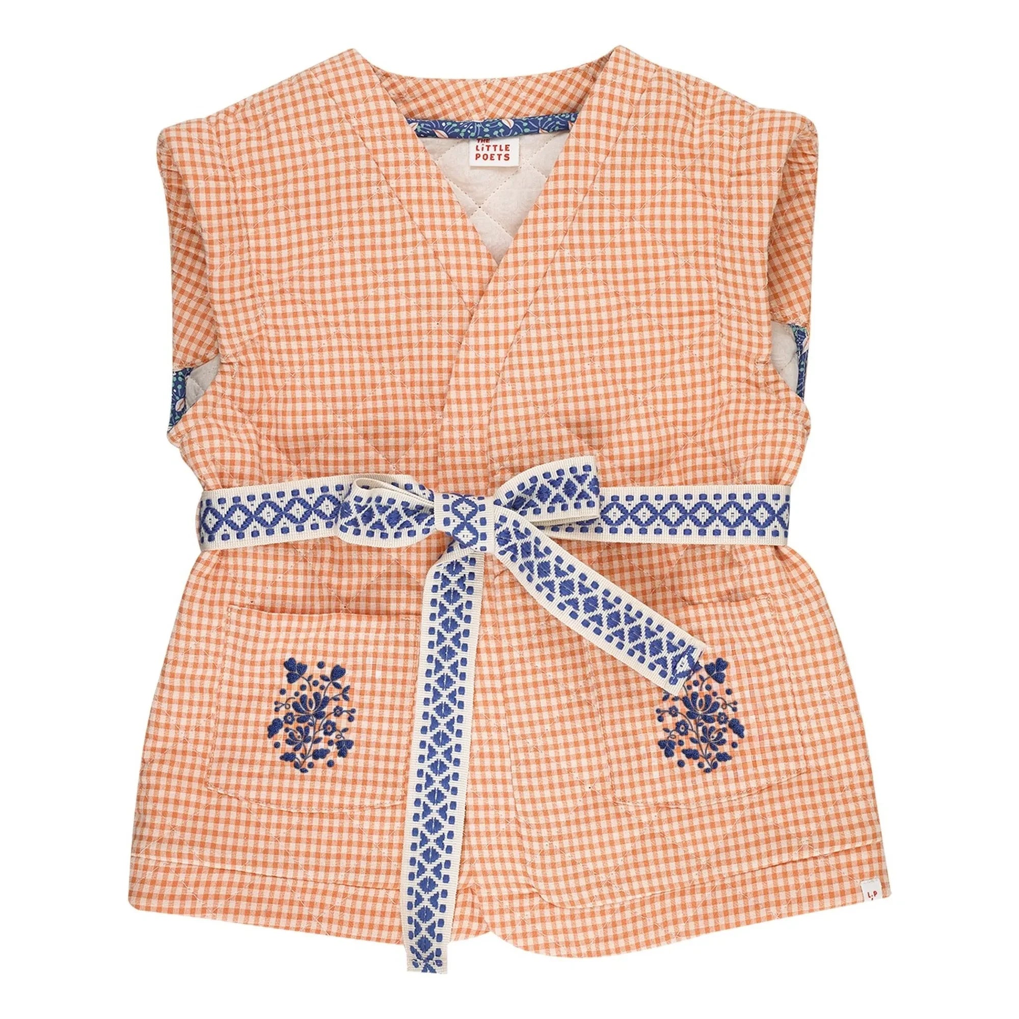 THE LiTTLE POETS - Pablo Carreaux Coton Bio Sleeveless Embroidered Jacket | Apricot