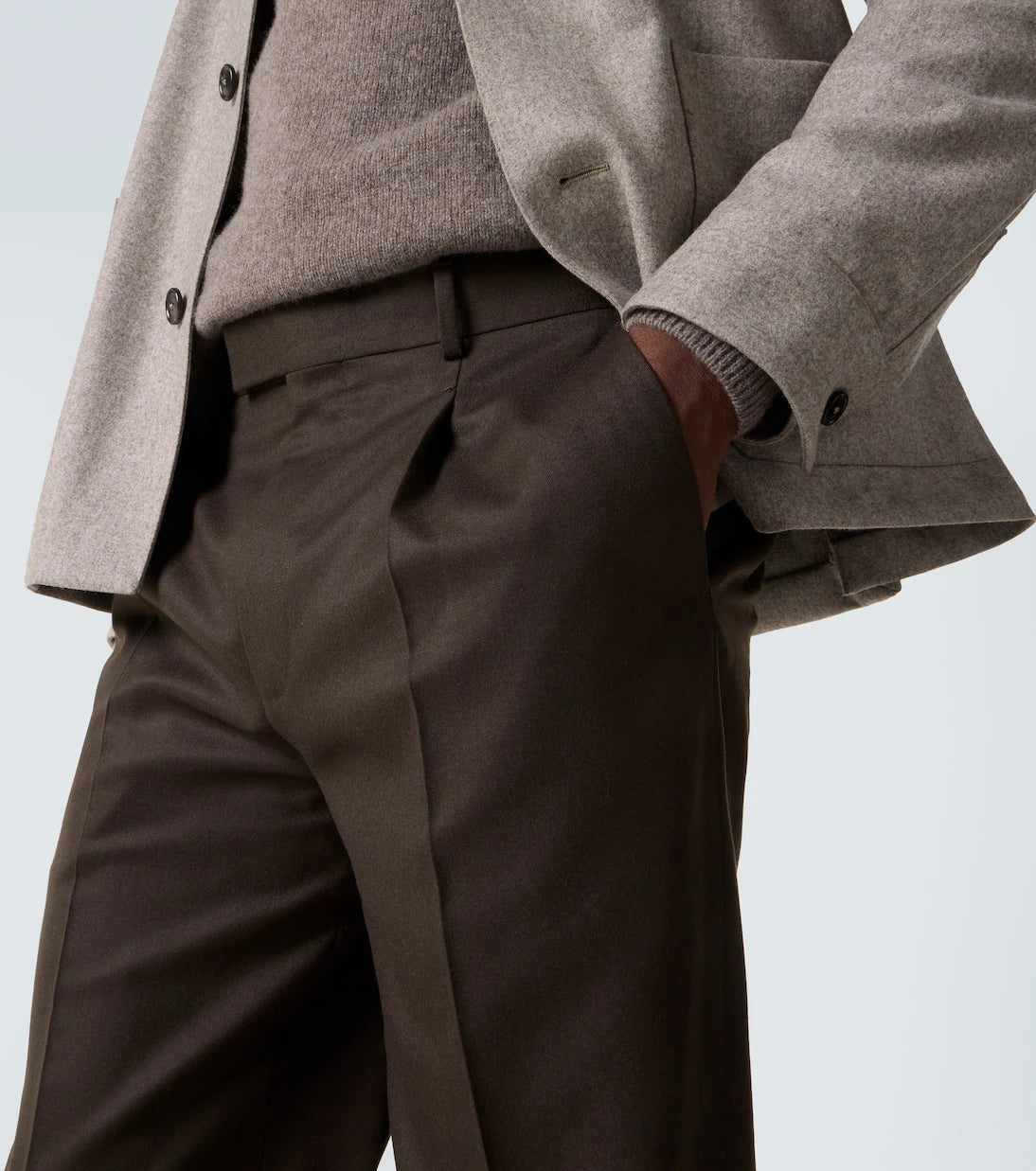 Zegna - بنطلون صوفي فلانيل بقصّة ضيقة