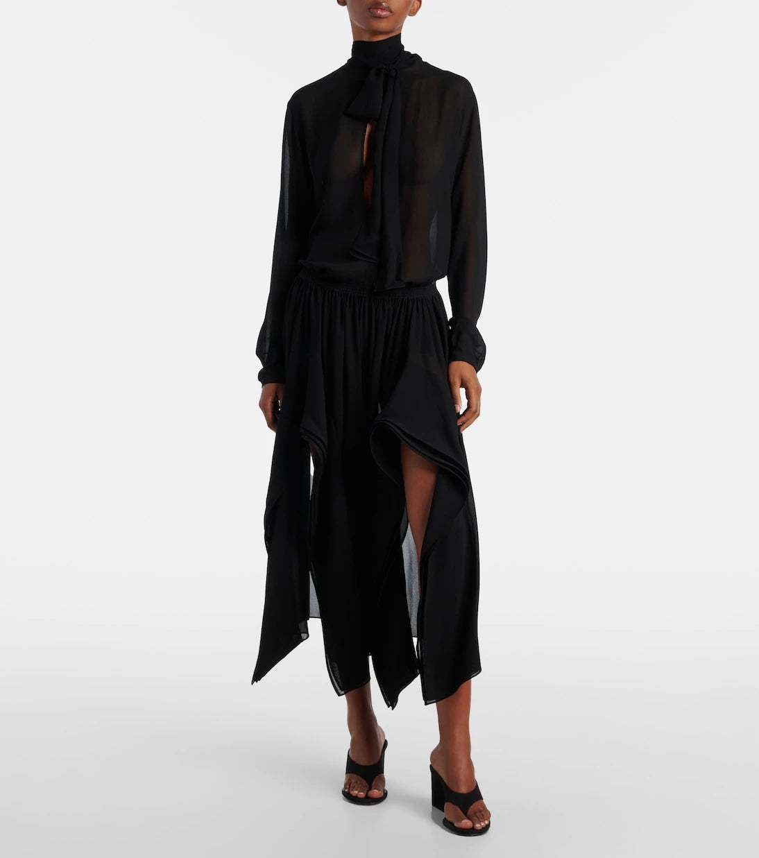 Alaïa - بنطلون جورسيه واسع الساقين بخصر منخفض