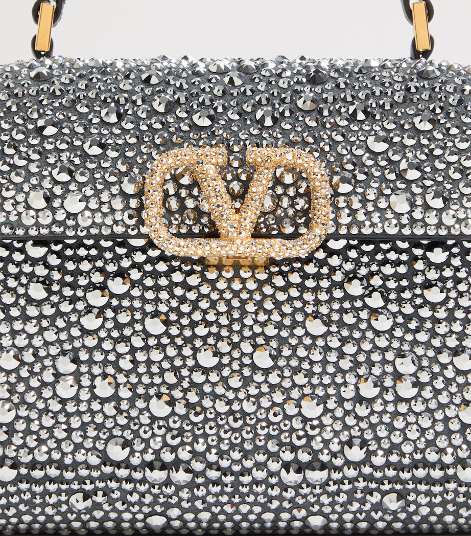 Valentino Garavani Silver Mini Leather Embellished Top-Handle Bag