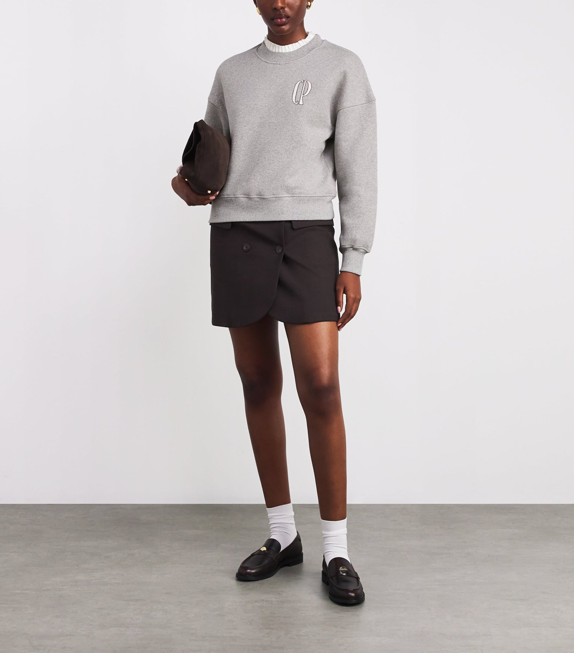 Claudie Pierlot Grey Cotton-Blend Logo Sweatshirt