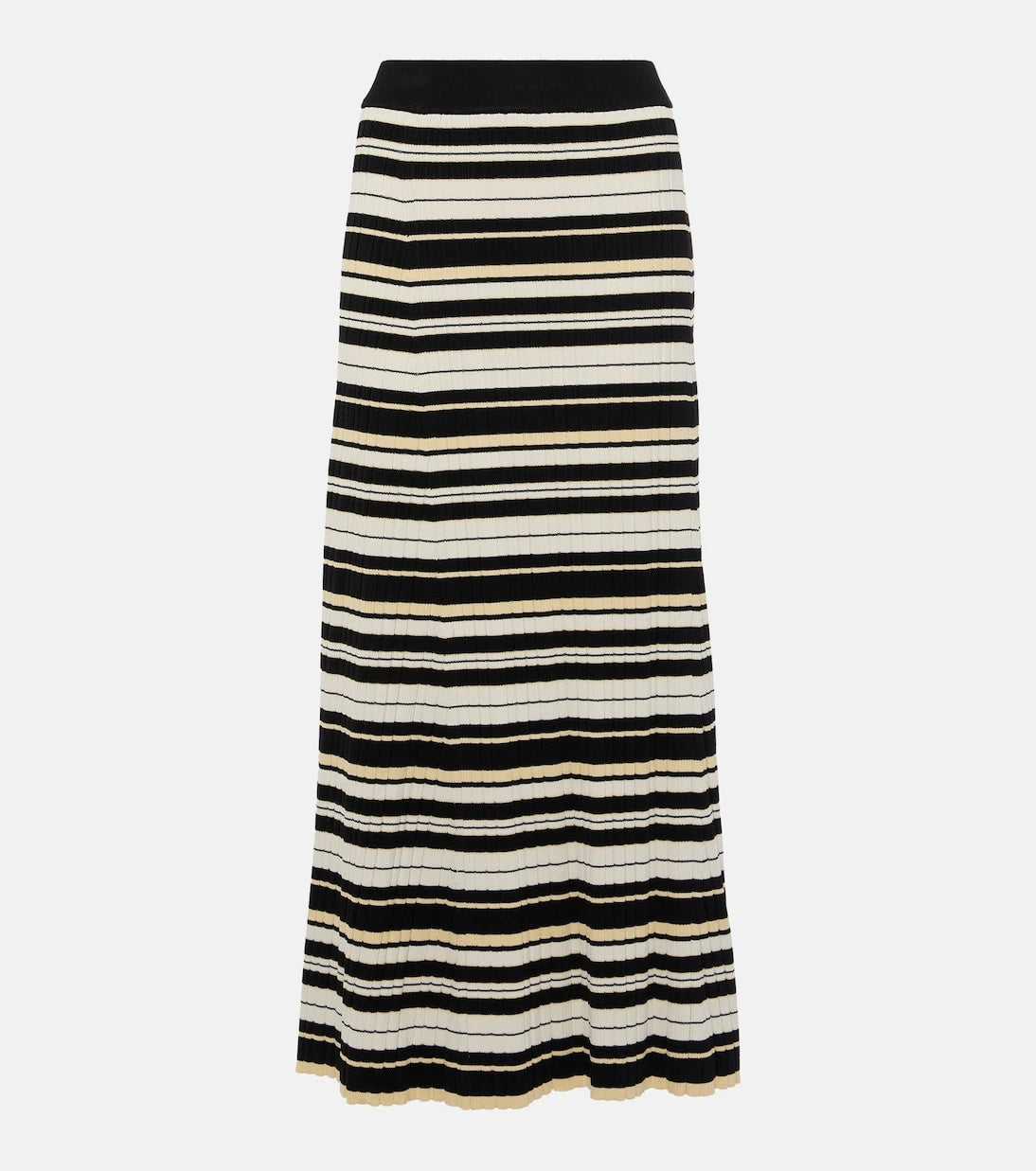 Ganni - Ribbed-knit striped midi skirt