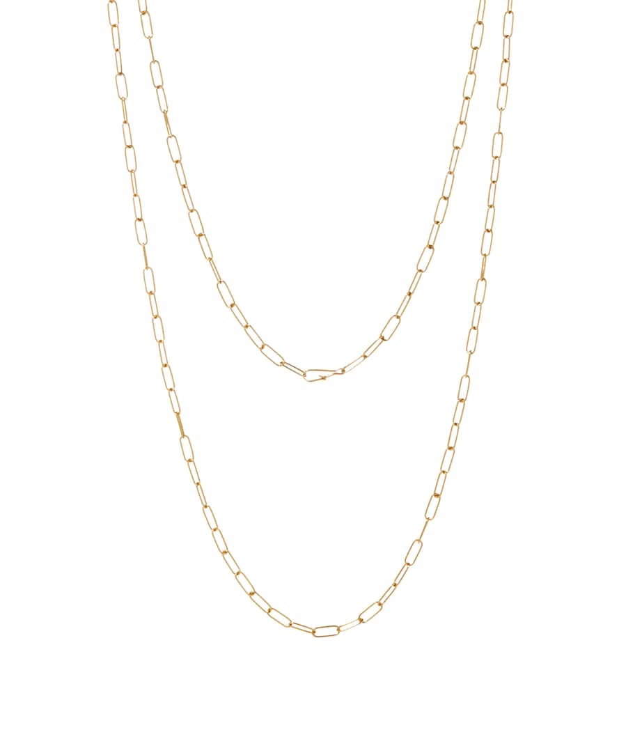 Yellow Gold Long Mini Cable Chain Necklace