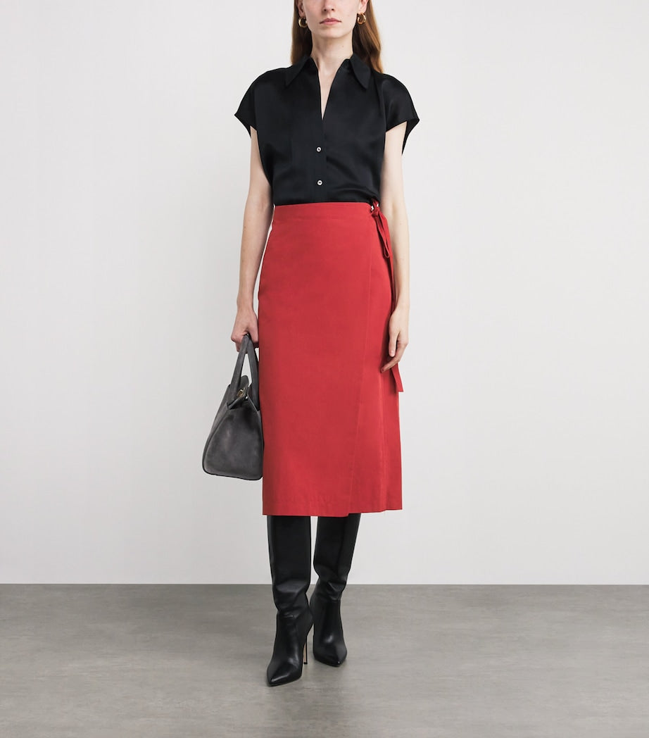 Red Wrap Midi Skirt