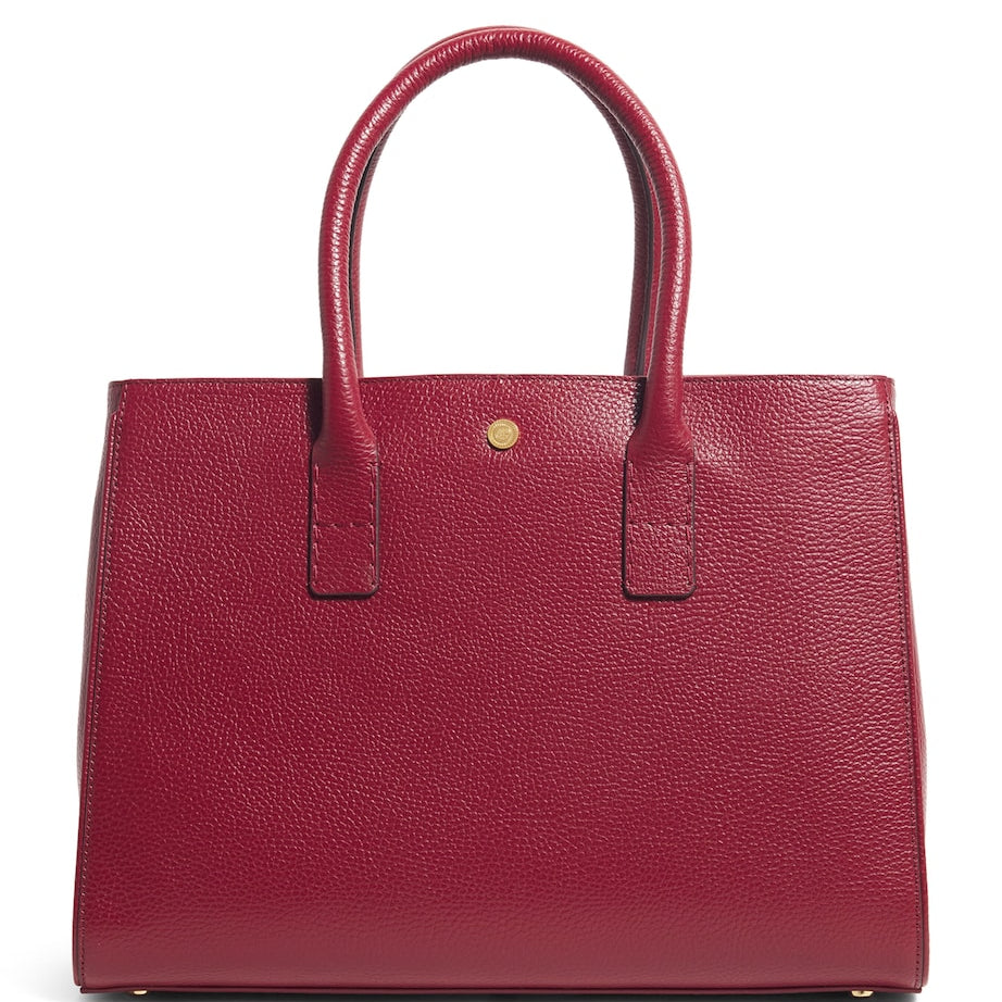 Burgundy Pebbled Leather Work Tote Bag