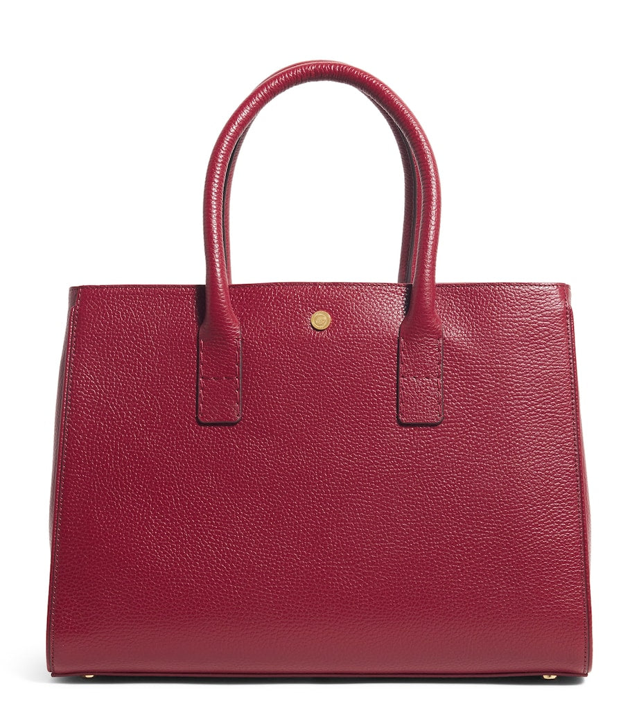Burgundy Pebbled Leather Work Tote Bag
