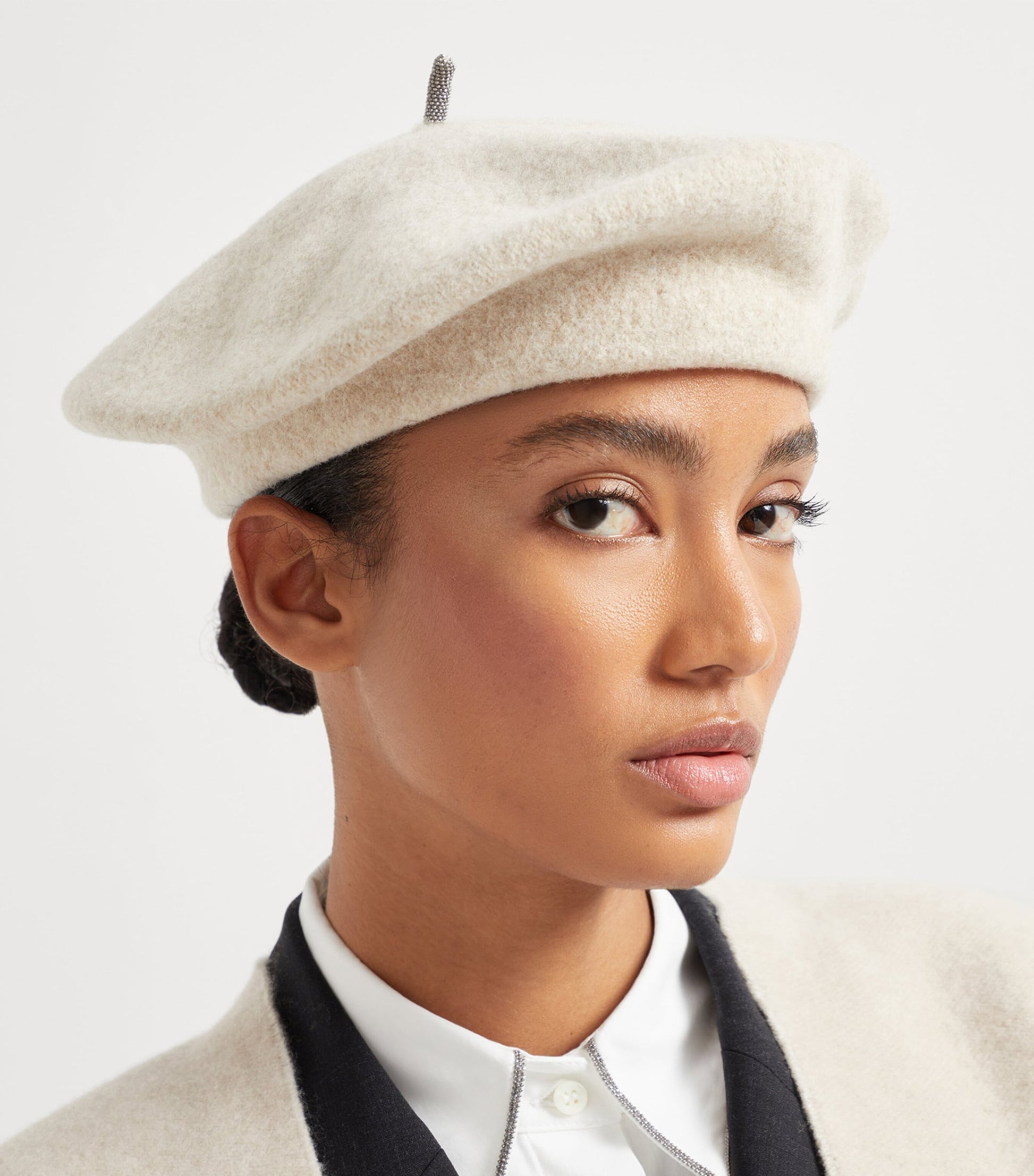 Brunello Cucinelli White Wool Beret