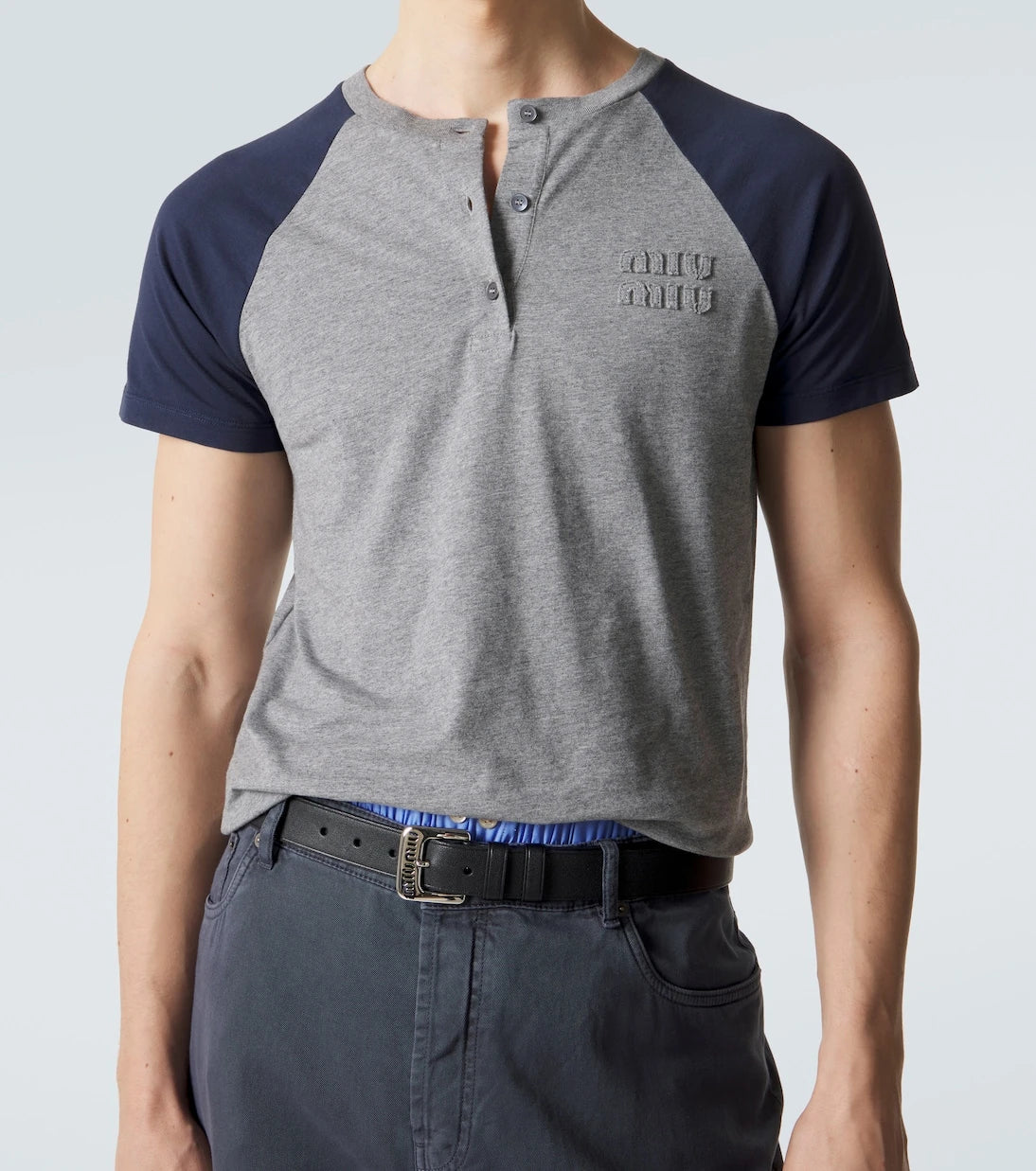 Miu Miu - Logo cotton jersey Henley shirt