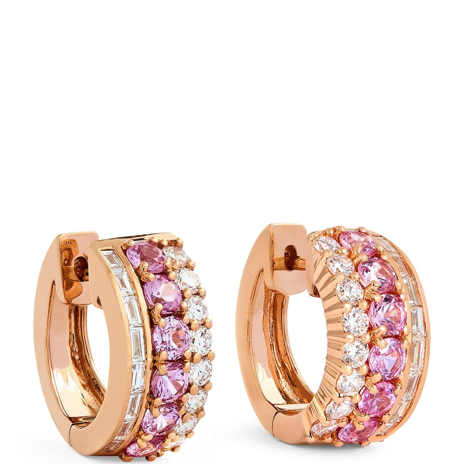 Rose Gold, Pink Sapphire and Diamond Lola Huggie Earrings