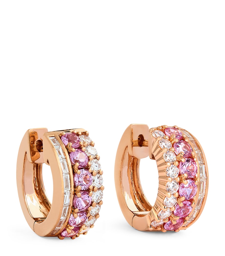 Rose Gold, Pink Sapphire and Diamond Lola Huggie Earrings