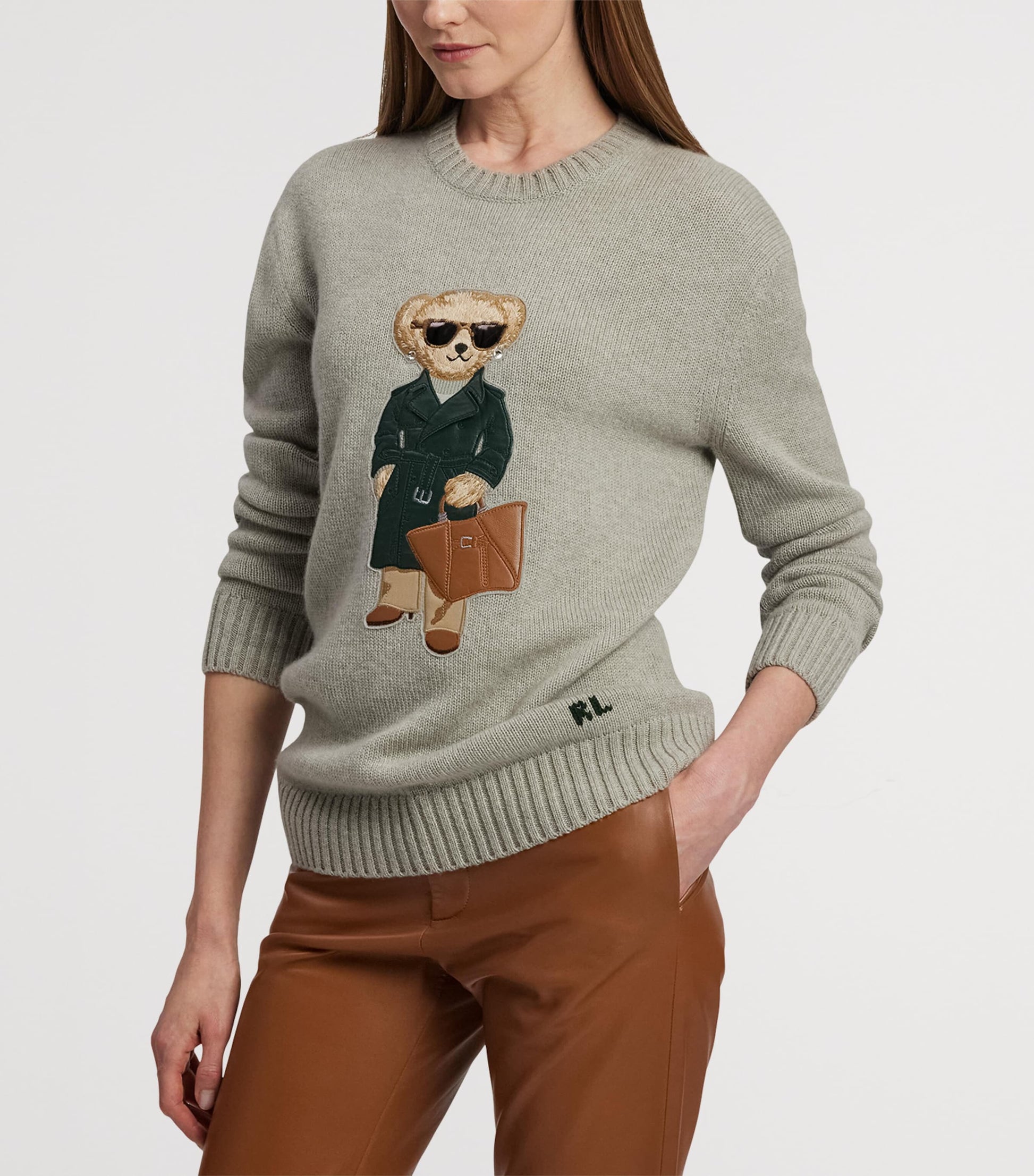 Ralph Lauren Collection Grey Cashmere Polo Bear Jumper