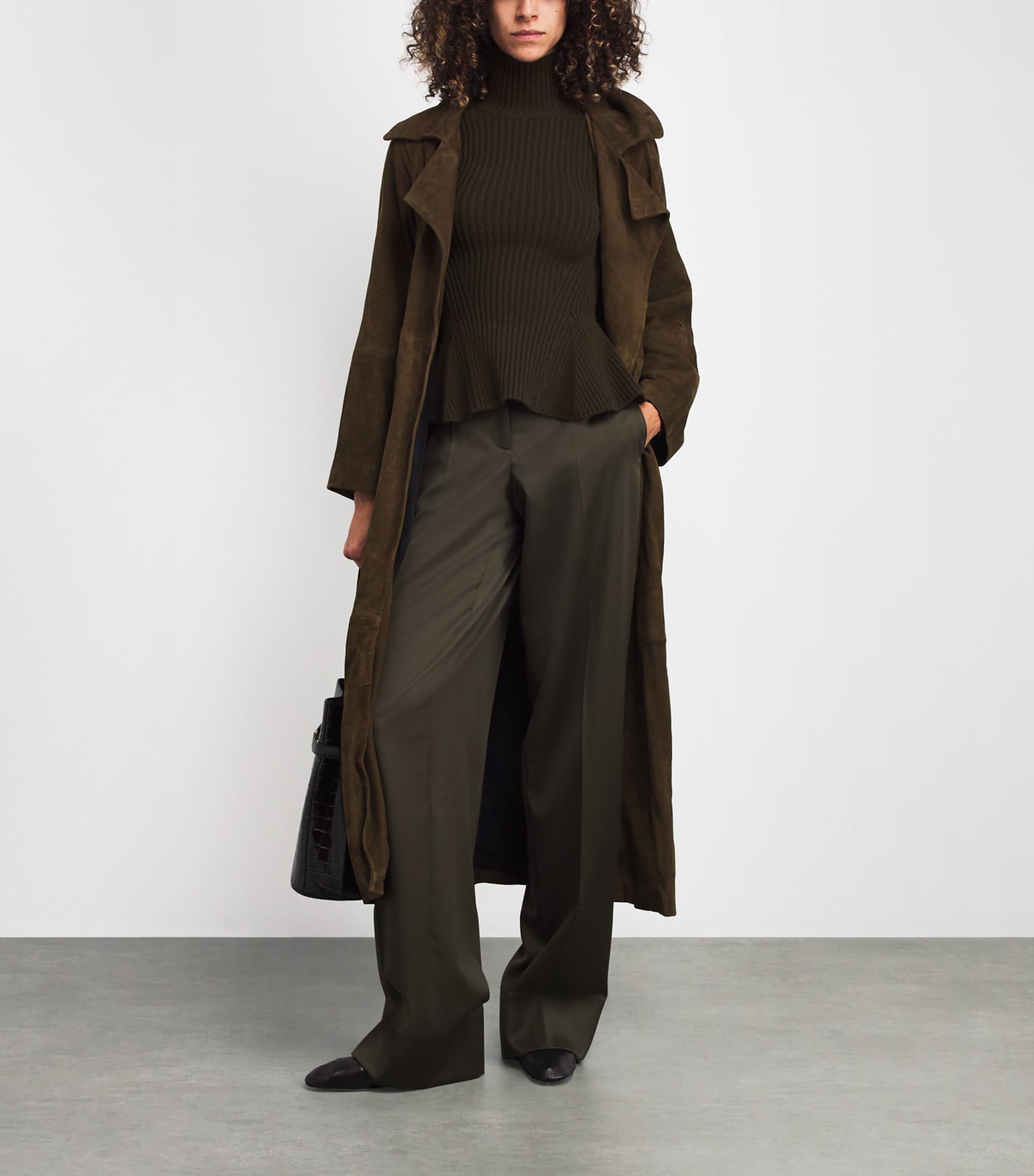 Green Wool-Blend Peplum Sweater