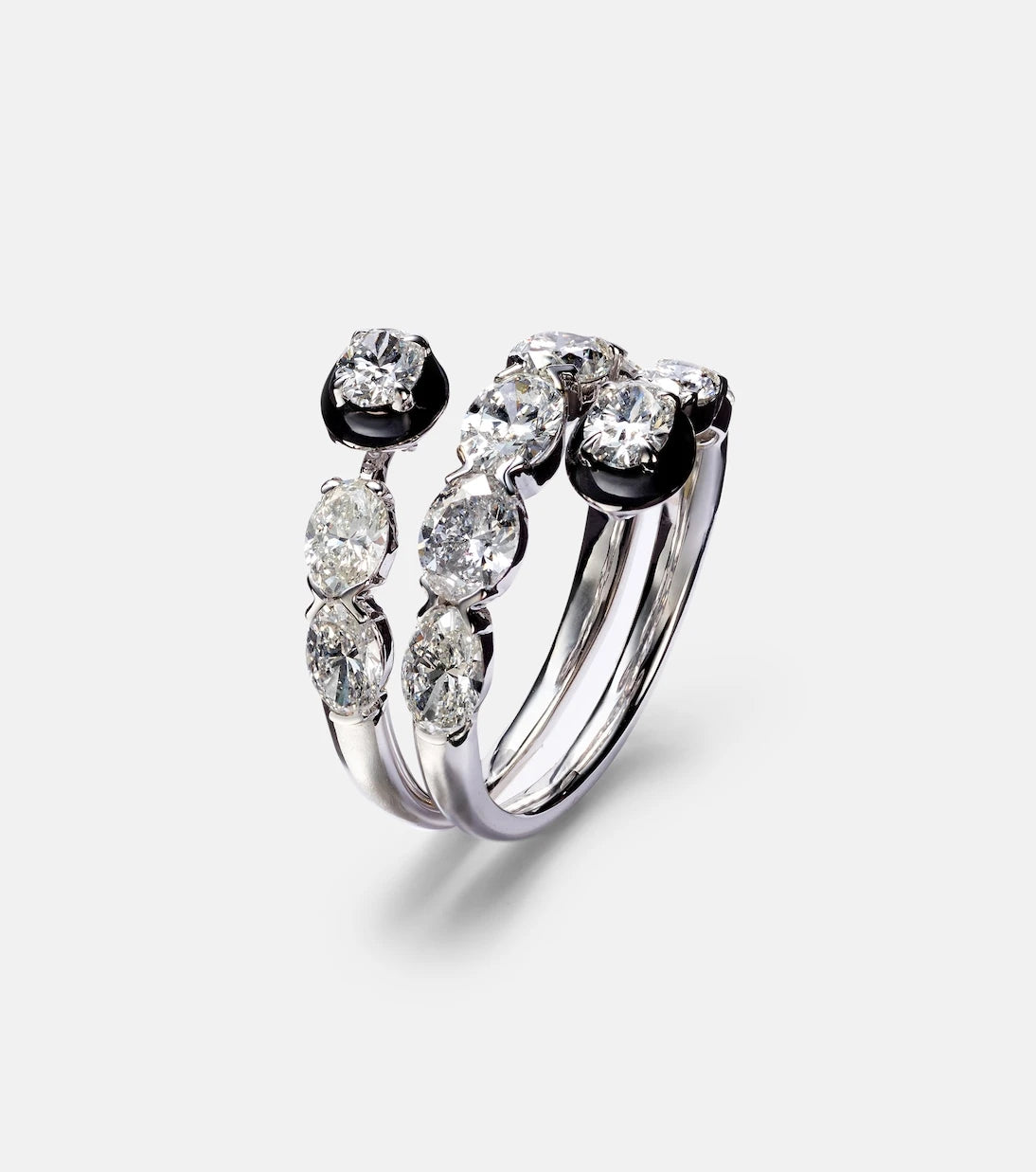 Kamyen - 18kt white gold and enamel ring with diamonds